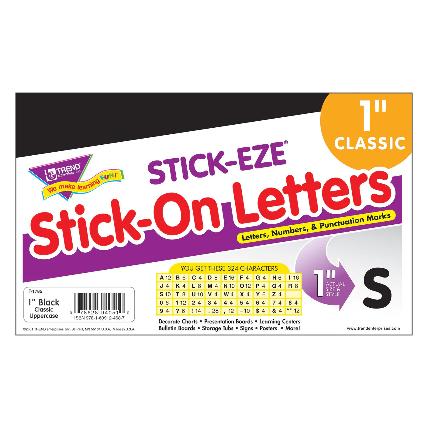 Black 1 Inch Stick On Letters, Numbers & Symbols - STICK EZE® Self-Adhesive Vinyl Decals for DIY Crafts, Home Decor, Mailboxes & Signs