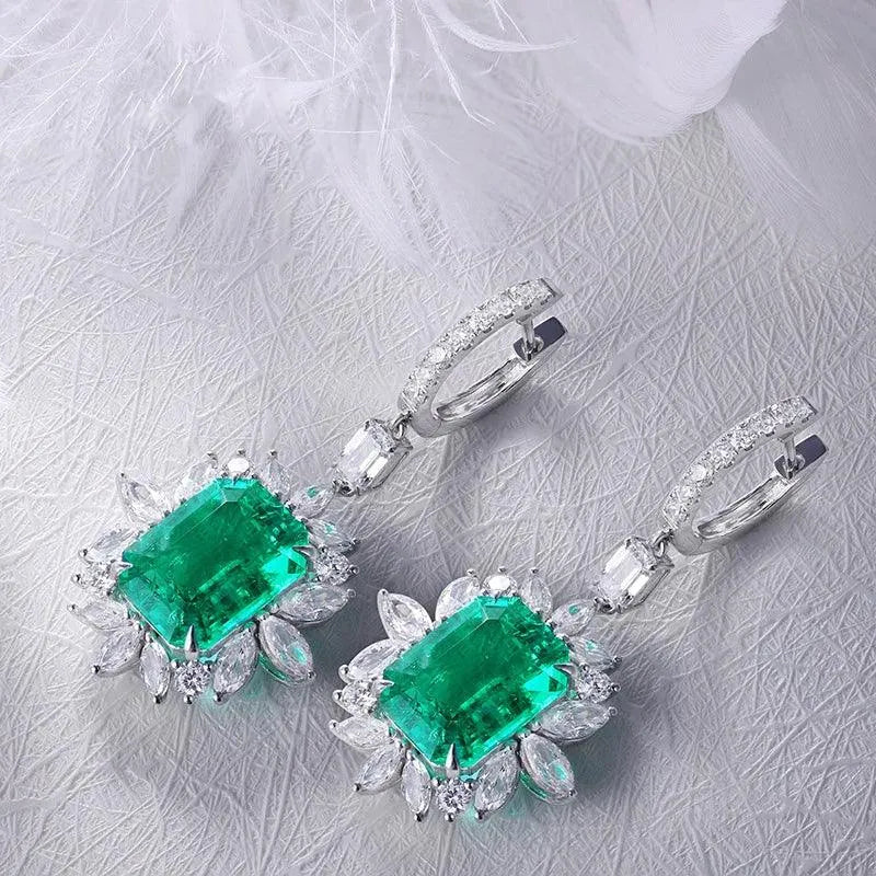 10K Gold Lab-Grown Emerald Earrings with Moissanite - Hydrothermal Created Fine Jewelry for Women | Wedding, Party, Anniversary Gift | Elegant & Timeless Accessory for Special Occasions
