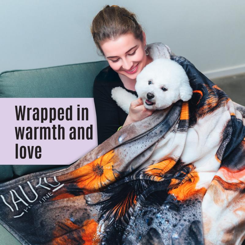 Tauro Pro Line Soft Blanket with Australian Shepherd Applique - Multicolor Cozy Throw for Home, Bed, Couch & Outdoor Use