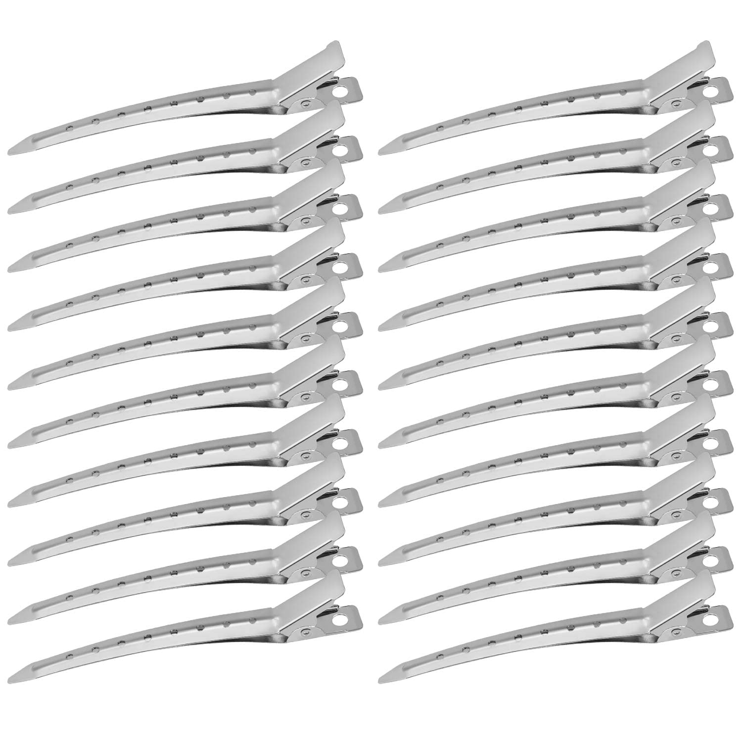 24Pcs 3.5 Inch Duck Bill Hair Clips - Rustproof Metal Alligator Curl Clips with Holes for Hair Styling & Sectioning - Silver Hair Pins for Women - Perfect for Salon, Home Use & DIY Hairstyles