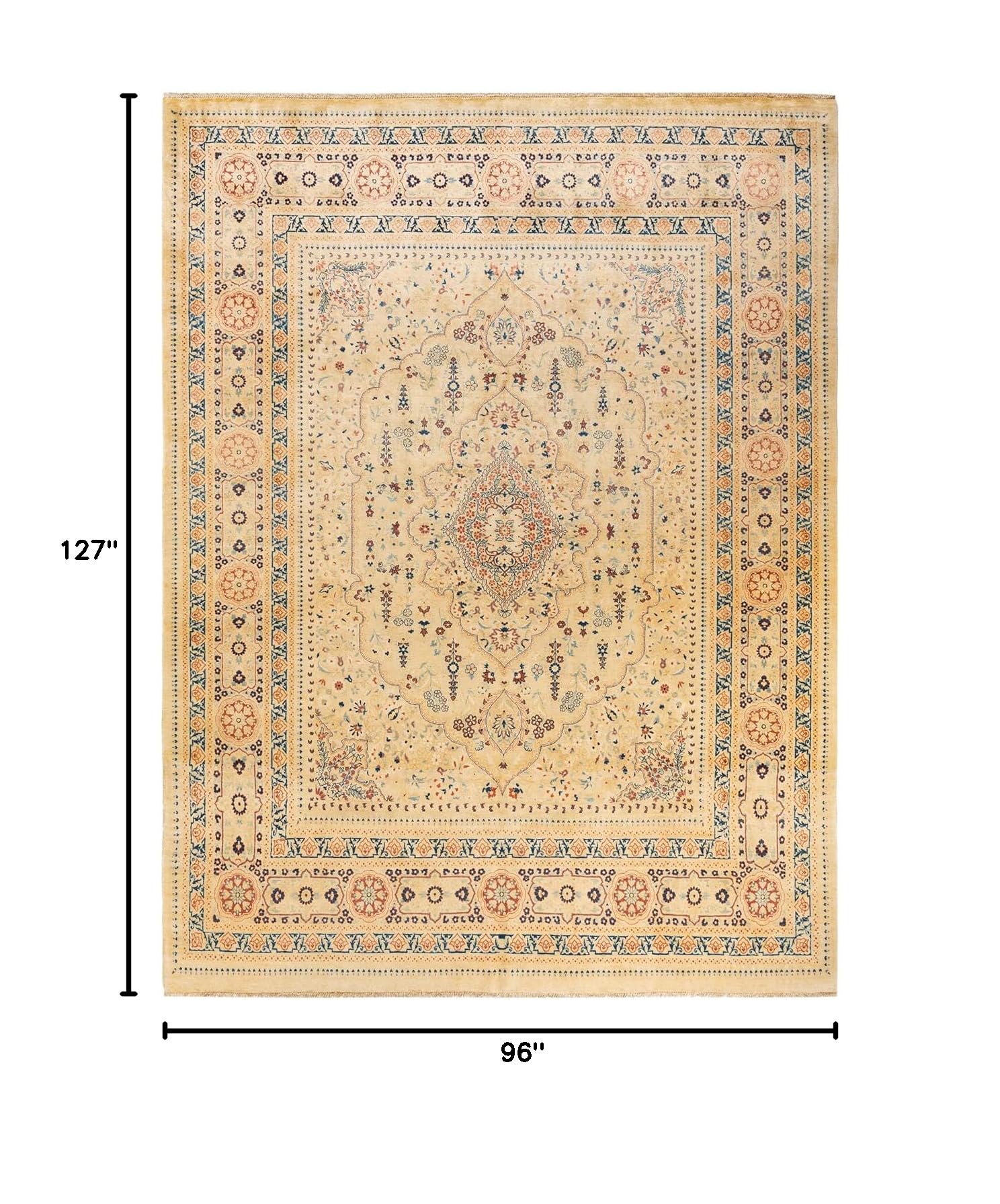 Handmade Wool Traditional Tribal Mogul Ivory 8x10 Area Rug - Unique Hand-Knotted Solo Rugs for Living Room, Bedroom & Home Decor