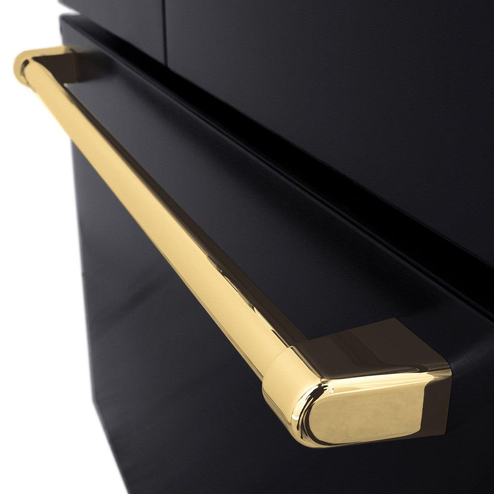ZLINE Autograph Edition 36 Inch French Door Refrigerator - 28.9 cu ft Capacity, External Water Dispenser, Dual Ice Maker, Fingerprint Resistant Black Stainless Steel with Polished Gold Handles (RSMZ W 36 BS G) - Perfect for Modern Kitchens, Entertaining & Large Family Storage