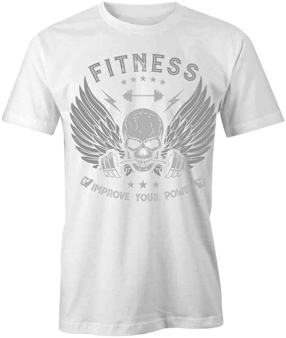 Fitness Power T-Shirt for Men & Women | White Printed Graphic Workout Tee - Gym, Running & Training Apparel