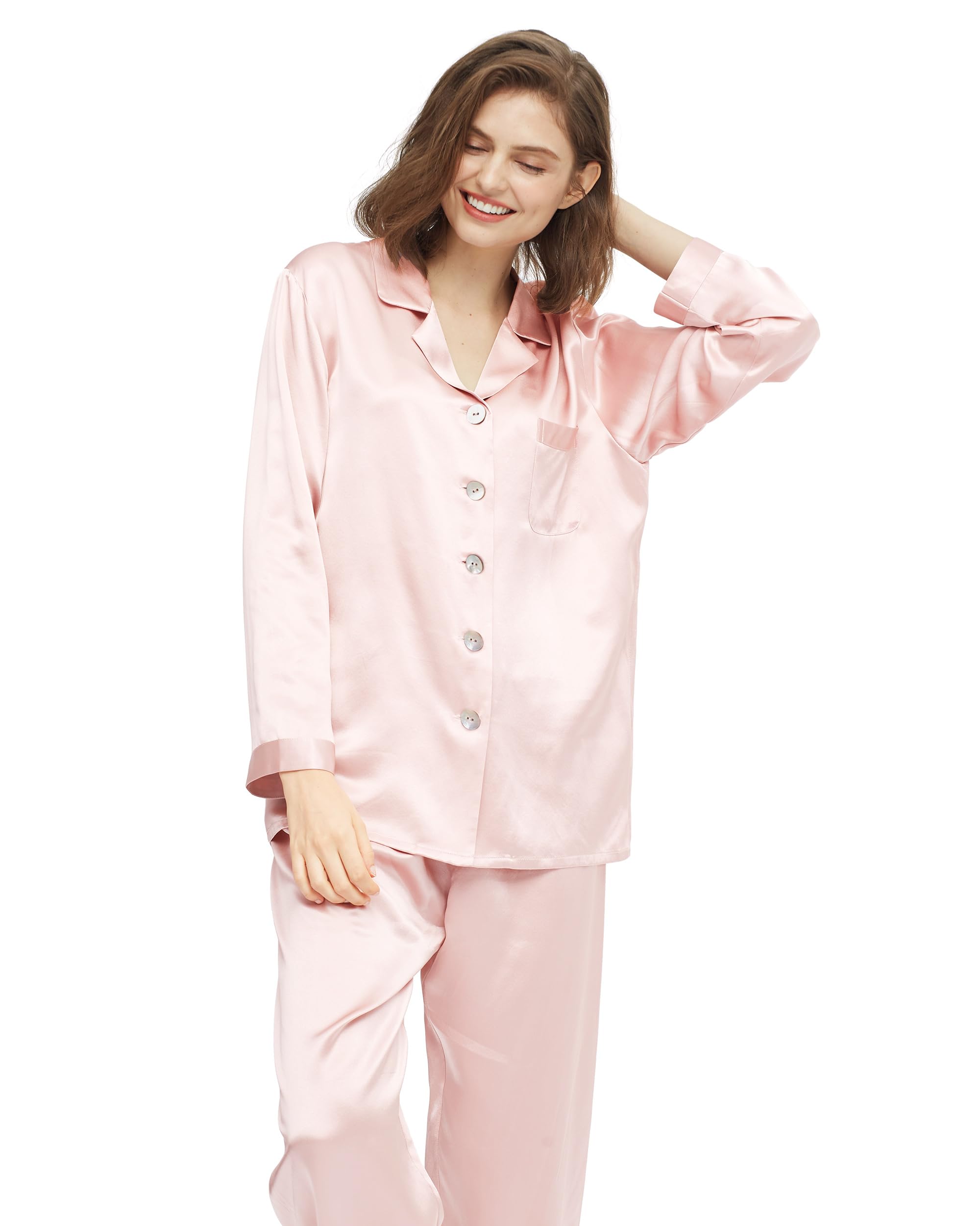 Luxury 100% Mulberry Silk Pajamas for Women - 22 Momme Pure Long Sleeve Silk Nightgown | Soft & Breathable Sleepwear for Comfortable Nights, Perfect Gift for Mother's Day & Valentine's Day