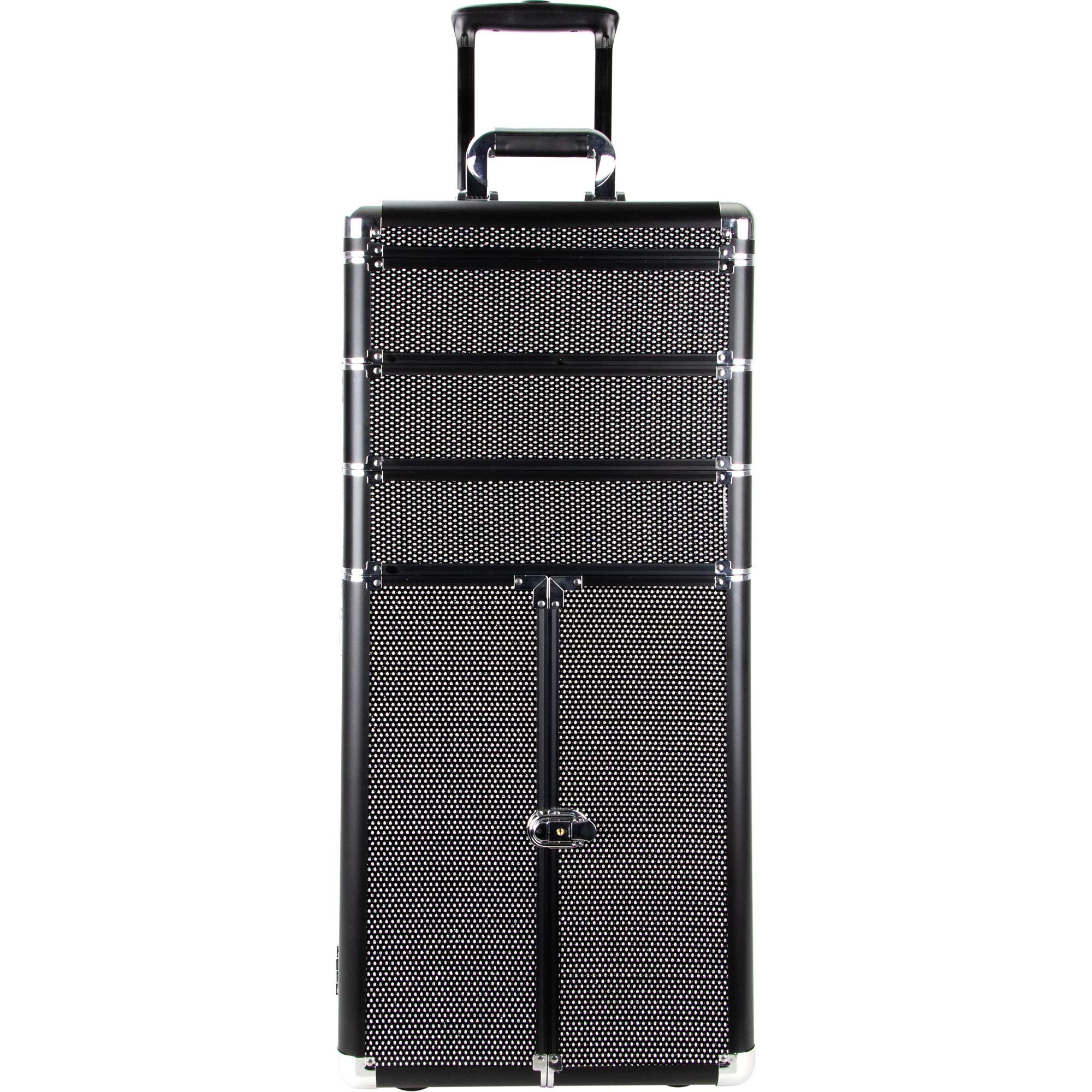 Ver Beauty 5-in-1 Professional Rolling Makeup Train Case - Large Aluminum Cosmetic Organizer with Dividers, Drawers & Mirror - Perfect for Makeup Artists, Salon Professionals & Travel (Black Krystal VT007-42) - Ideal for Professional Makeup Storage, Mobile Beauty Services & Cosmetic Organization