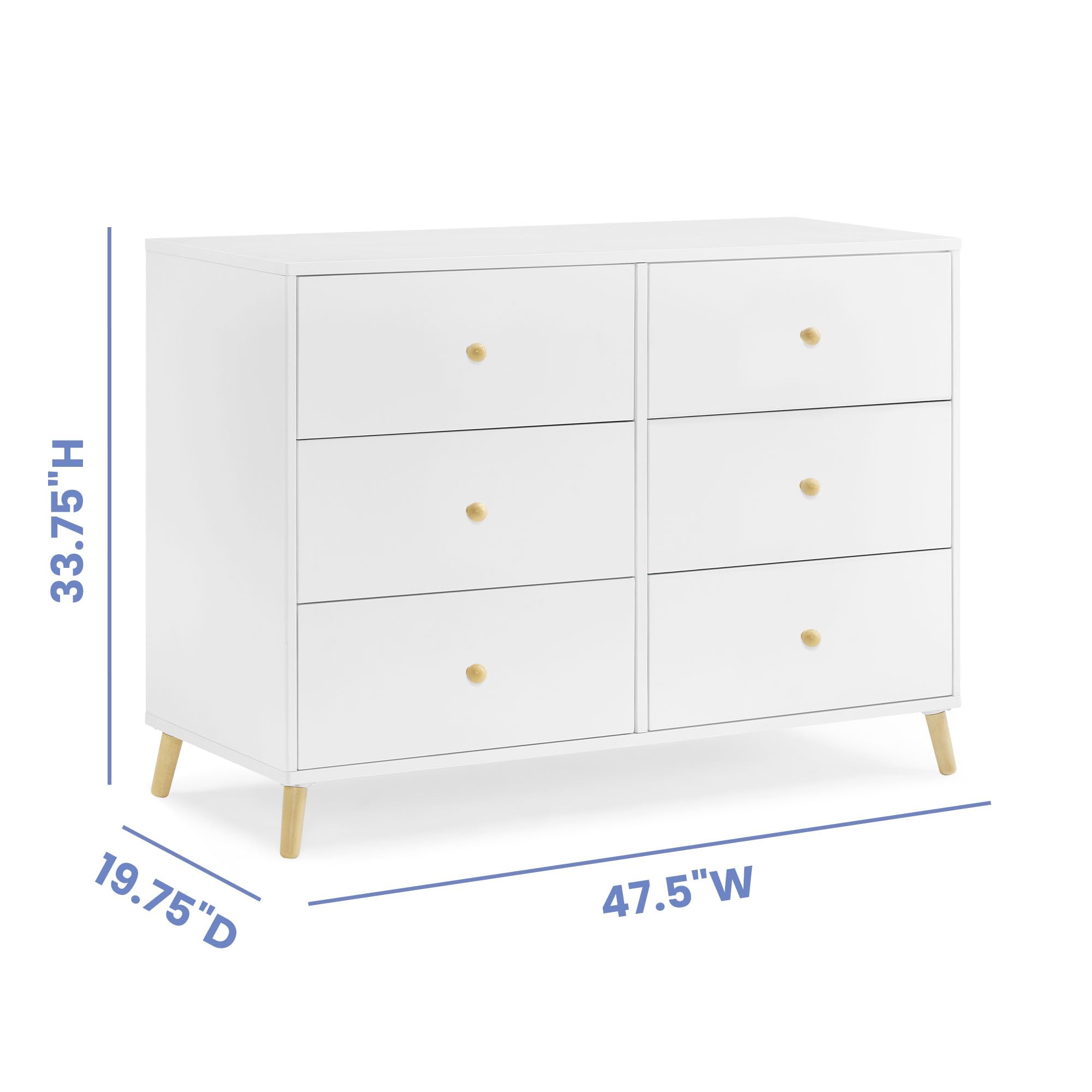 Delta Children Essex 6-Drawer Dresser in Bianca White/Natural - Perfect for Nursery, Bedroom & Kids Room Organization
