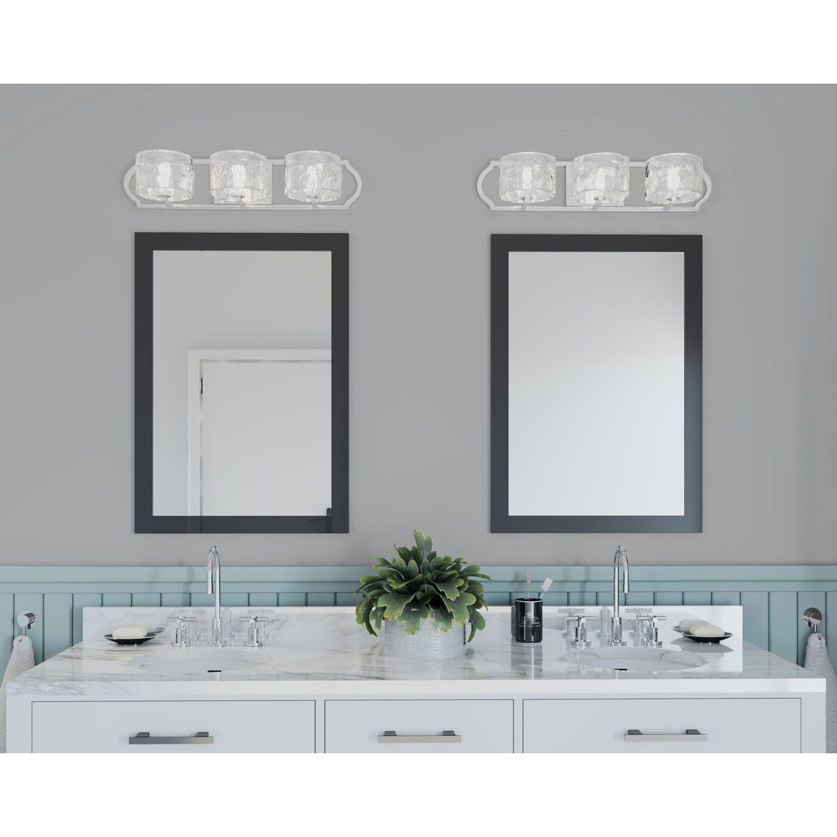 Caress Collection 3-Light Clear Water Glass Bathroom Vanity Light – Perfect for Modern Bathrooms & Spa-Like Ambiance