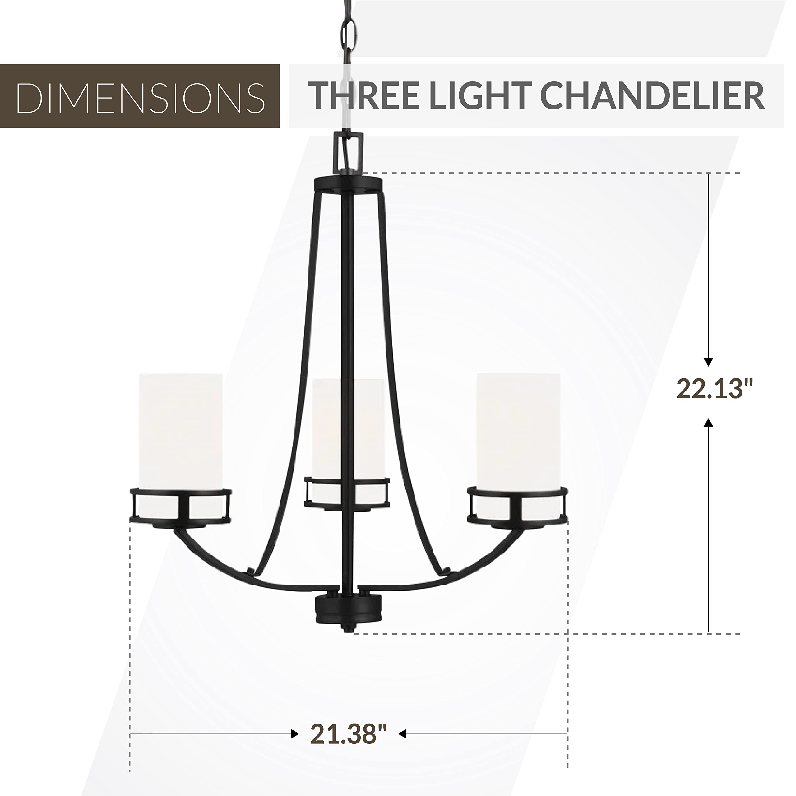 Generation Lighting 3-Light Robie Chandelier in Midnight Black (3121603-112) - Modern Ceiling Light Fixture for Dining Room & Living Room Decor | Compatible with A19 Standard & LED Bulbs | Perfect for Home Lighting & Interior Design