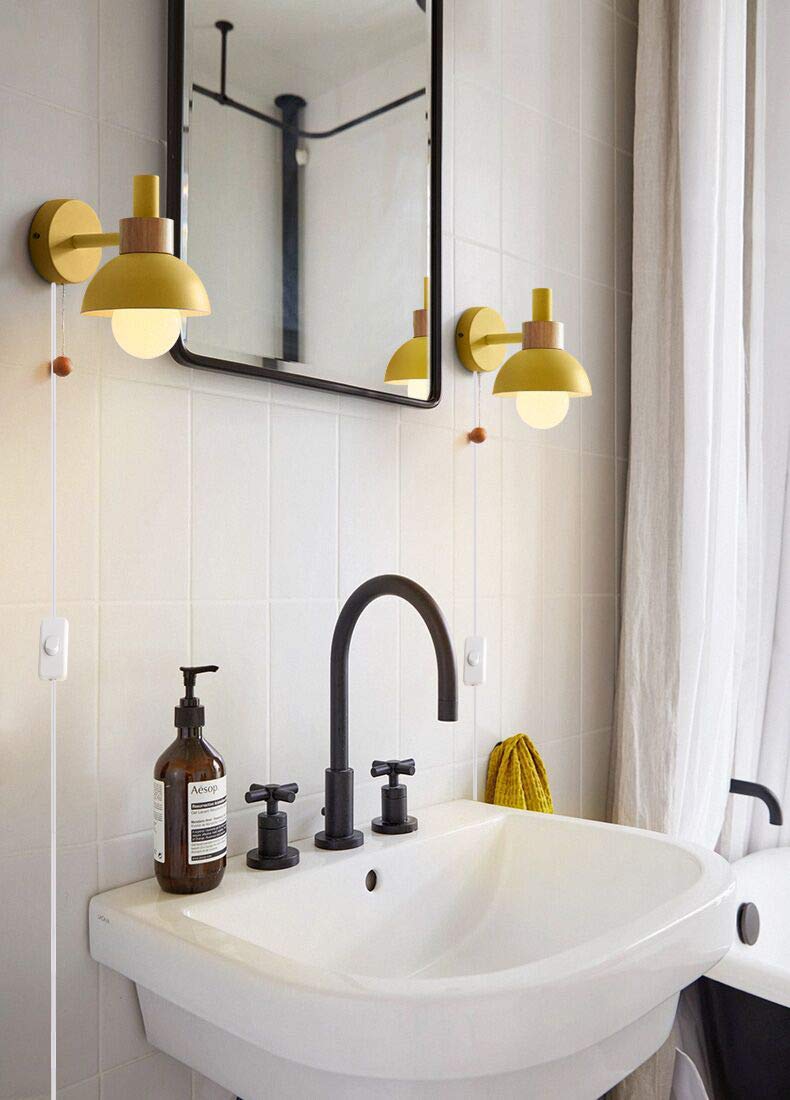 Romantic Warm Yellow Plug-in Wall Lamp - 5.9ft Cord with Button Switch, Macaron Wall Sconce Spotlight for Bedside Reading (Bulbs Not Included) | Perfect for Bedrooms, Living Rooms & Cozy Reading Nooks