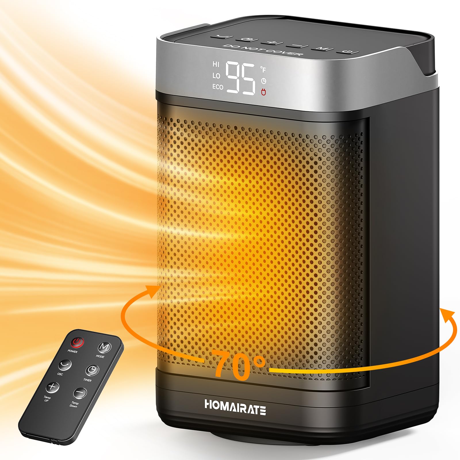 Portable Electric Space Heater with Remote Control, Thermostat, 4 Heating Modes, 70° Oscillation & 12H Timer - 1500W Fast Heating Ceramic Heater for Home, Bedroom, Office - Perfect for Winter Warmth & Energy Saving
