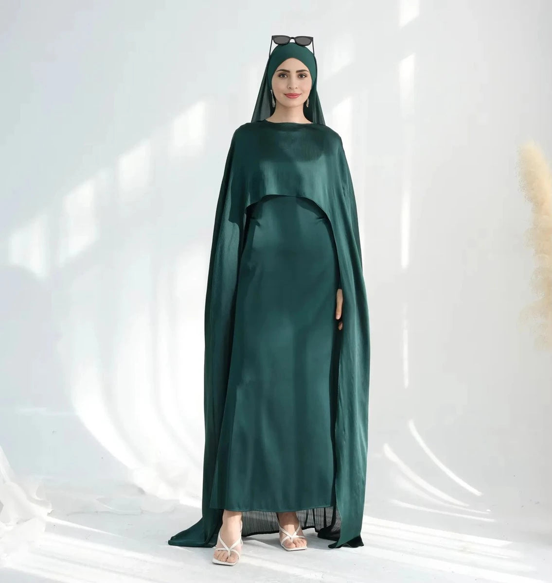 2 Pieces Set Elegant Chiffon Satin Abaya Dress for Women - Modest Islamic Prayer Dress #24920 | Perfect for Eid, Ramadan, Mosque & Special Occasions