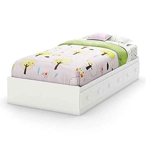 Rosebery Kids Platform Bed with 3 Drawers - Twin Size White Wooden Bed Frame with Slat Support, No Box Spring Needed - Perfect for Small Bedrooms & Kids' Rooms
