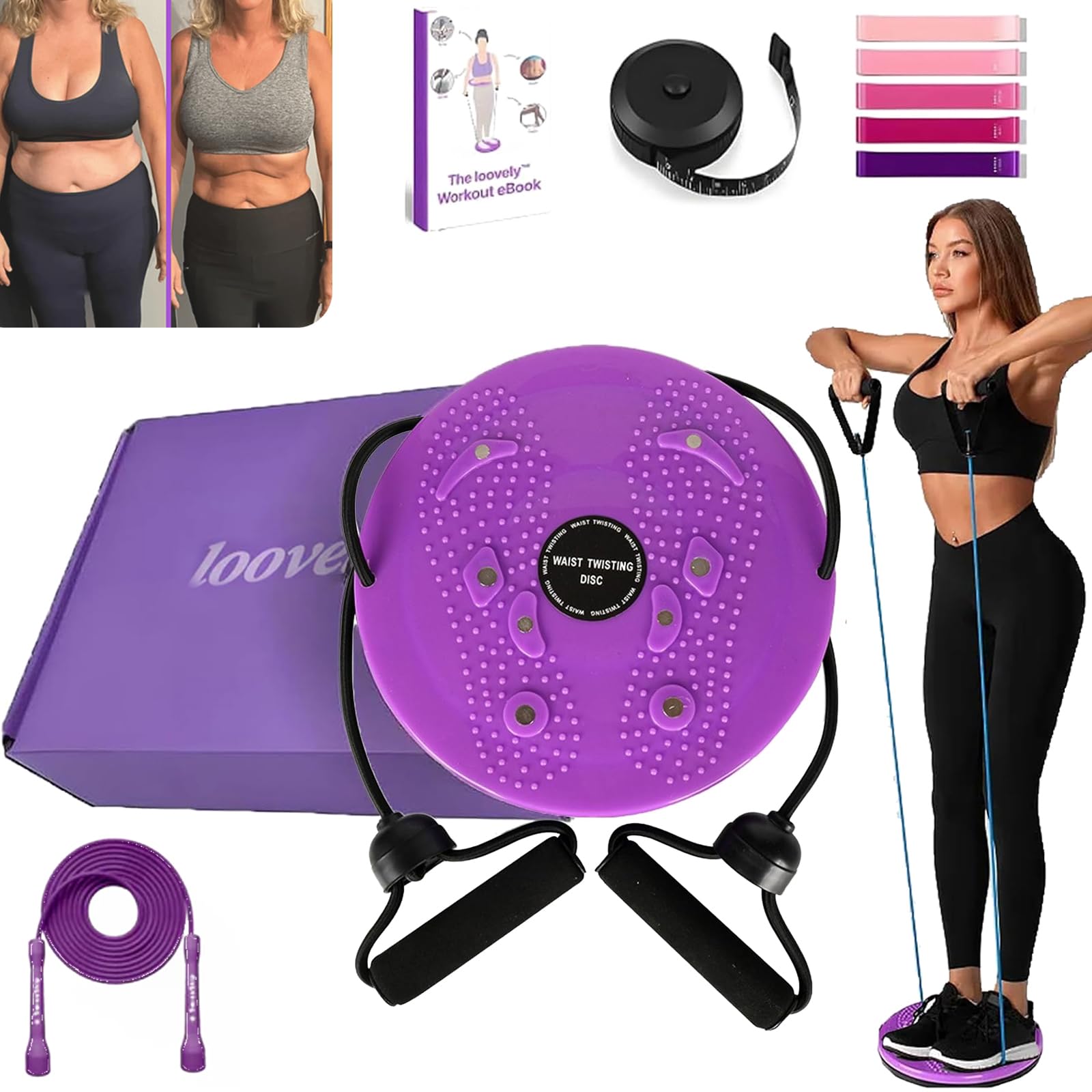 2025 Upgraded Loovely™ Waist Sculptor Twister - 10 Inch Waist Trainer with Arm Bands & Handles for Legs, Buttocks & Hip Exercises | Toning Workout Equipment for Home Gym & Fitness Routines