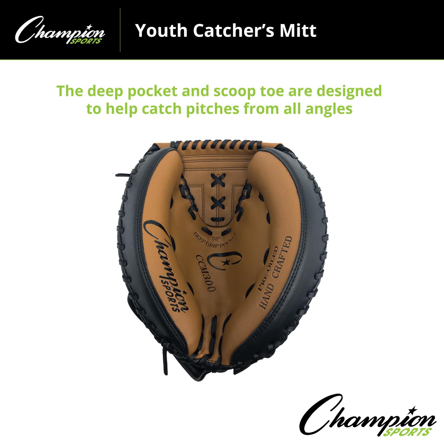 Champion Sports Catchers Mitt - Premium Baseball Glove for Youth & Adults - Left/Right Hand Options - Ideal for Training, Games & Practice - Perfect for Catchers in Baseball & Softball