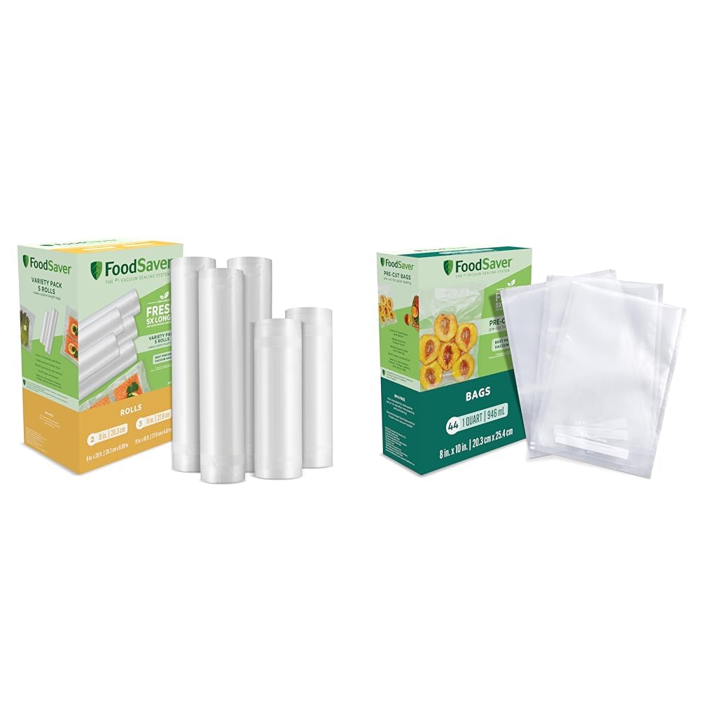 FoodSaver Vacuum Sealer Bags & Rolls - Airtight Food Storage Bags for Sous Vide, Meal Prep, Freezing & Freshness Preservation | BPA-Free, Durable & Leak-Proof | Perfect for Vacuum Sealers, Sous Vide Cooking & Long-Term Food Storage