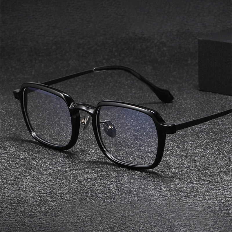 Stylish Black Unisex Square Acetate & Titanium Eyeglasses Frame 96072 - Perfect for Work, Reading & Fashion Accessories