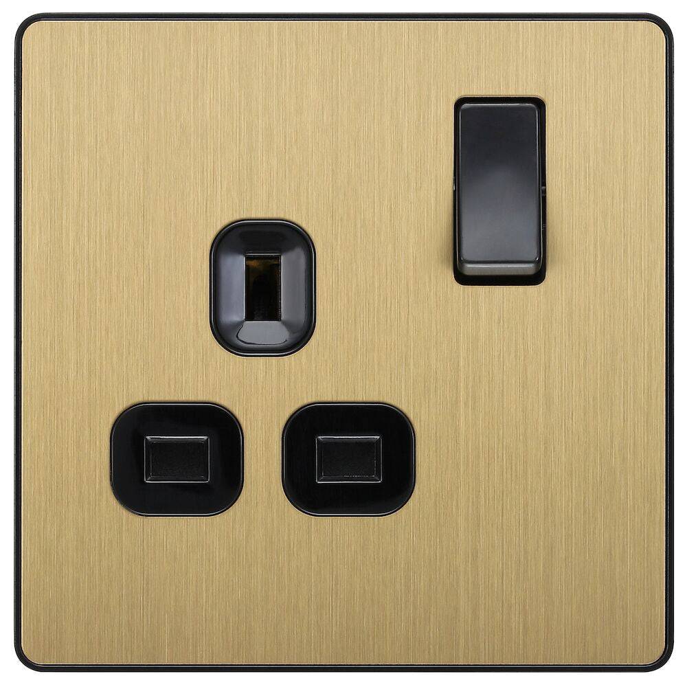BG Evolve Satin Brass 13A Single Socket - Modern Electrical Outlet for Home & Office - Perfect for Bedrooms, Living Rooms and Workspaces