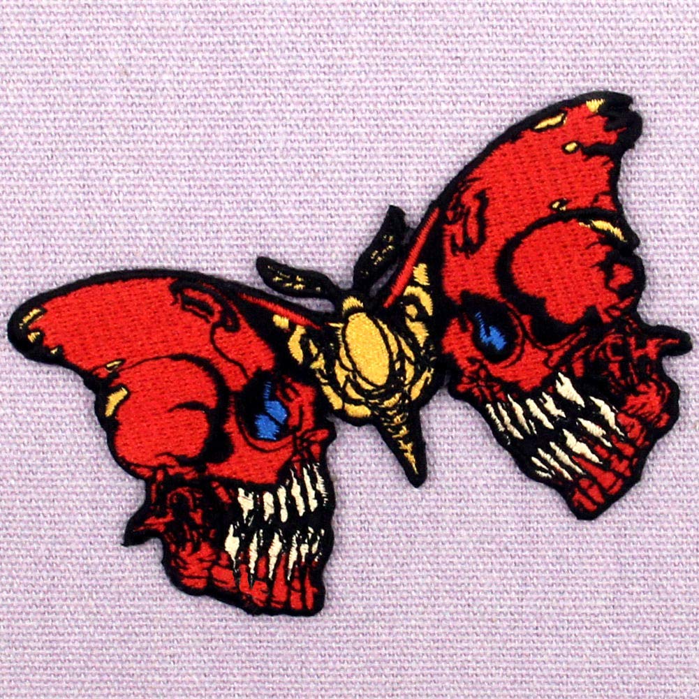 ZEGINs Bleeding Skull Butterfly Patch - Embroidered Iron On & Sew On Emblem for Jackets, Bags & DIY Crafts - Gothic Punk Fashion Accessories