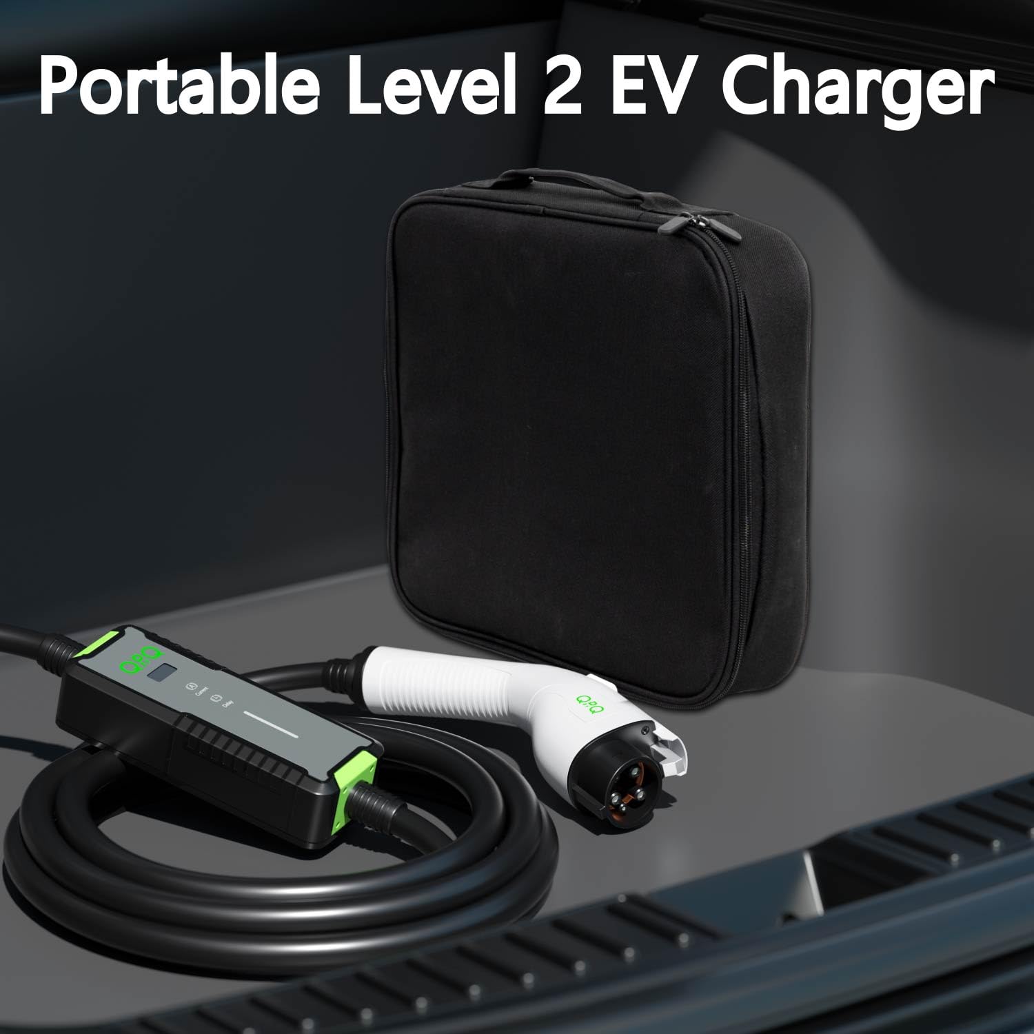 QPQ Level 2 EV Charger 40A 240V - Portable Electric Vehicle Charging Station with Adjustable Current & Timer, J1772 Plug & 21ft Cable (NEMA 14-50) - Fast Home & Travel Charging for Tesla, Chevy, Nissan EVs