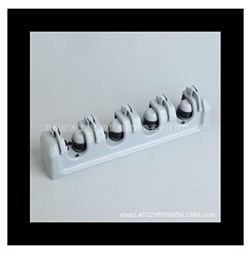 Wall Mounted Mop Broom Holder - Heavy Duty Commercial Organizer Storage Rack with 4 Holders & 5 Hooks for Laundry Room, Garage, Kitchen, Basement & Utility Closet - Space Saving Grey & Black Cleaning Tool Organizer - Perfect for Home, Office & Commercial Use