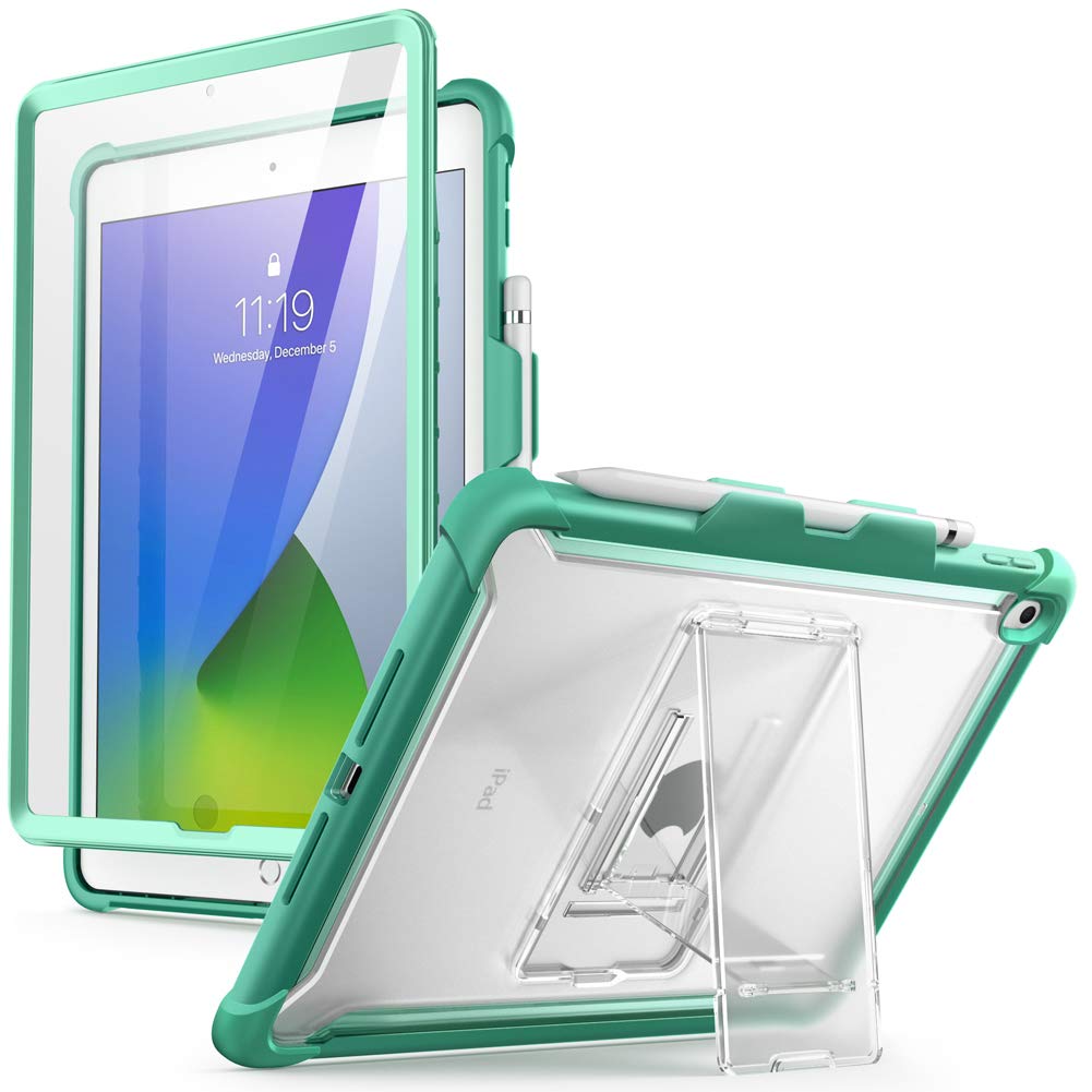 i-Blason Ares Protective Case for iPad 9th/8th/7th Gen (10.2-inch 2021/2020/2019) - Shockproof Full-Body Cover with Built-in Screen Protector, Kickstand & Apple Pencil Holder - Perfect for Work, Travel & School (Green)