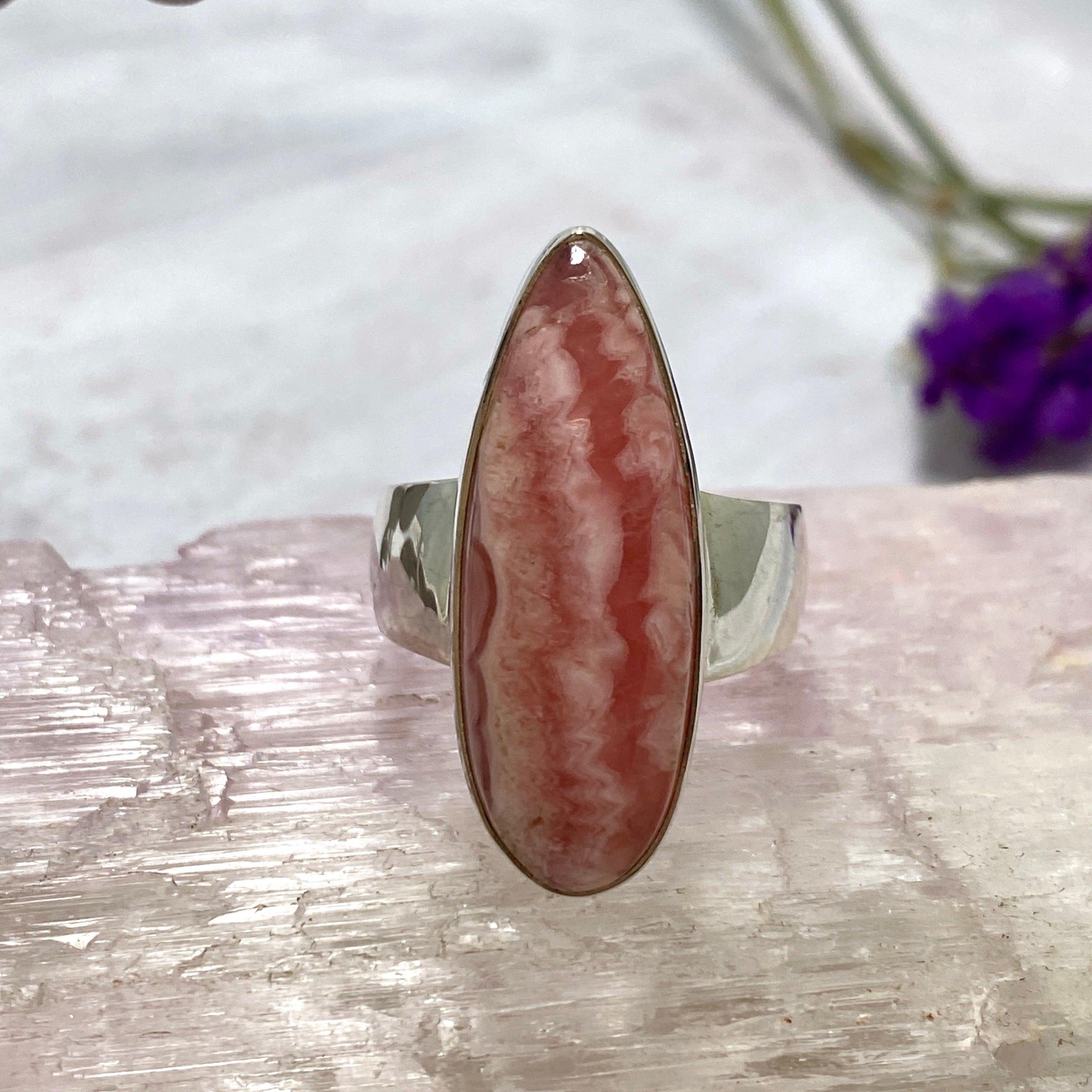 Rhodochrosite Teardrop Ring - Sterling Silver 925 (KRGJ2558) for Women, Elegant Gemstone Jewelry Gift for Birthday, Anniversary & Special Occasions