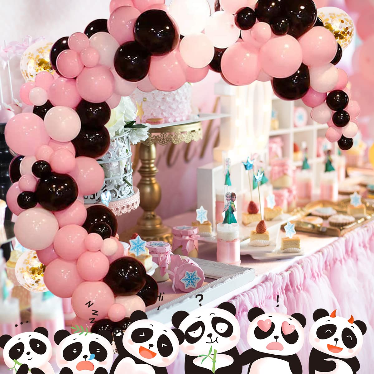 95Pcs Panda Balloon Garland Kit - Black Pink White Latex Balloons for Birthday Party, Baby Shower, Carnival & Tea Party Decorations | Perfect for Panda-Themed Events, Evening Dinners & Special Celebrations