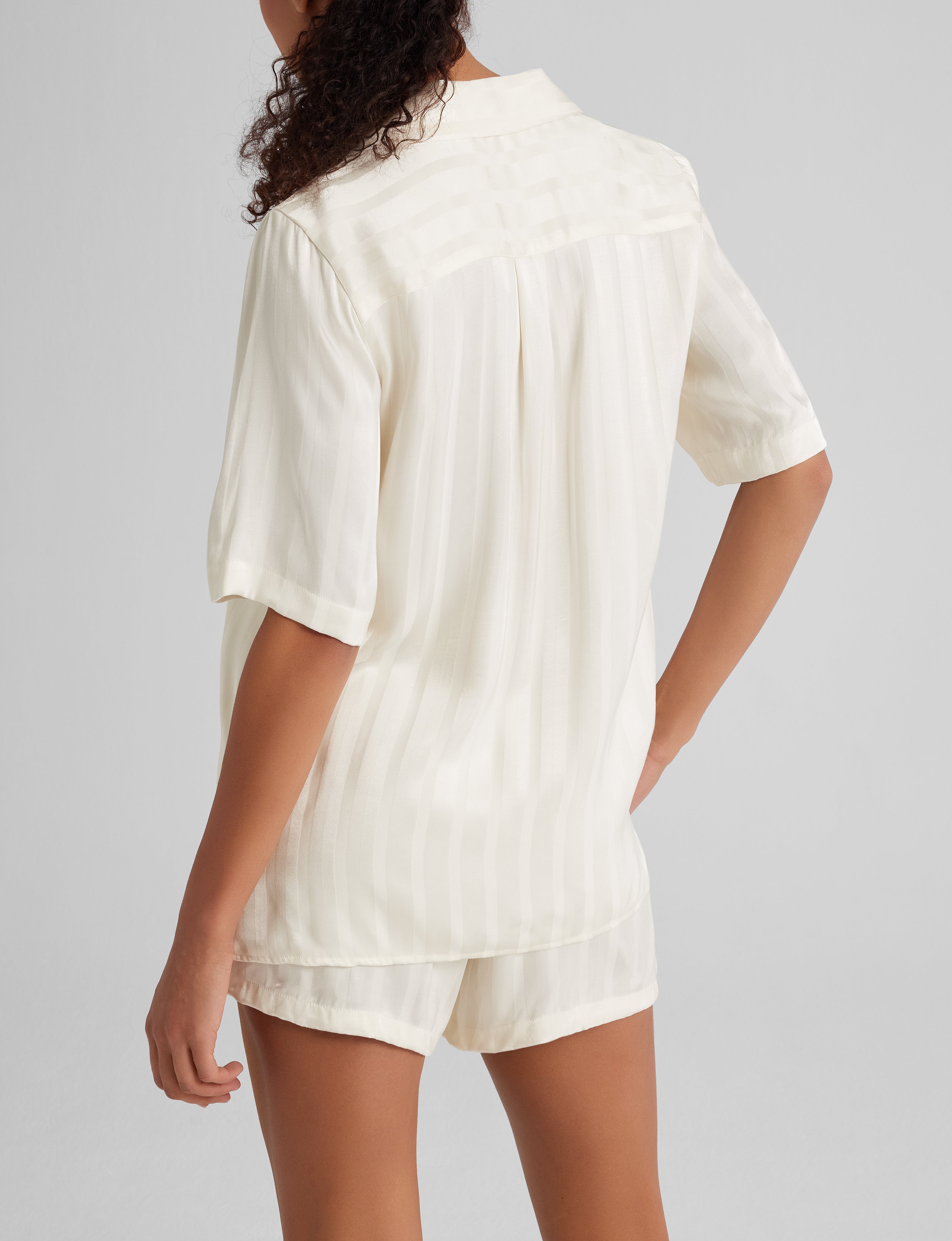 Women's Satin Jacquard Pajama Set - Soft Sleepwear Top & Shorts for Comfortable Nights - Perfect for Lounging, Sleepovers & Relaxing at Home