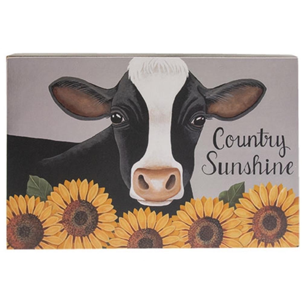 Rustic Cow & Sunflowers Country Sunshine Box Sign - Farmhouse Decor for Kitchen, Living Room, or Porch - Perfect Country Style Home Decoration