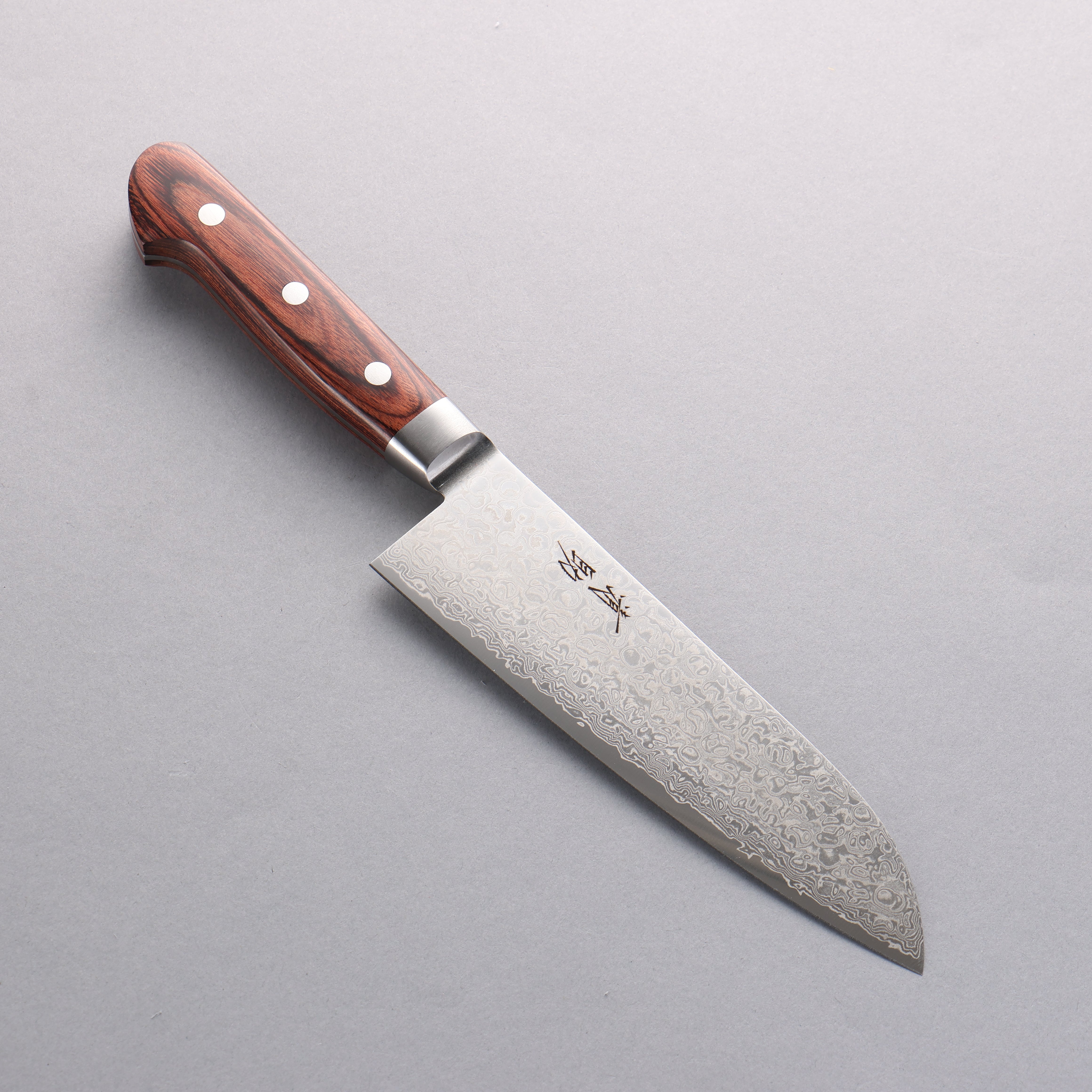 Premium Seisuke Mokusei ZA 18 Damascus Santoku Knife 170mm - Mirror Finish, Brown Pakkawood Handle - Perfect for Sushi, Vegetables & Precision Cutting