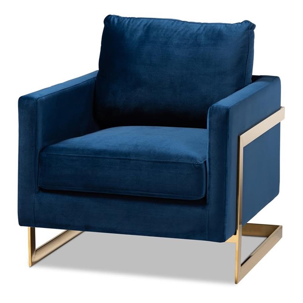 Baxton Studio Matteo Velvet Fabric Accent Chair with Gold Finish - Royal Blue Velvet Upholstered Chair for Living Room, Bedroom & Home Office Decor