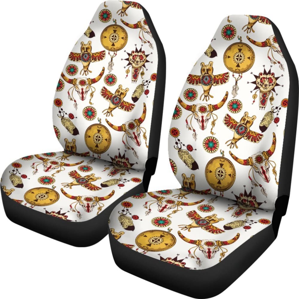 Authentic Bison & Owl Feather Native American Car Seat Covers - Handmade Leather Protection for Trucks & SUVs | Perfect for Road Trips, Camping & Cultural Enthusiasts