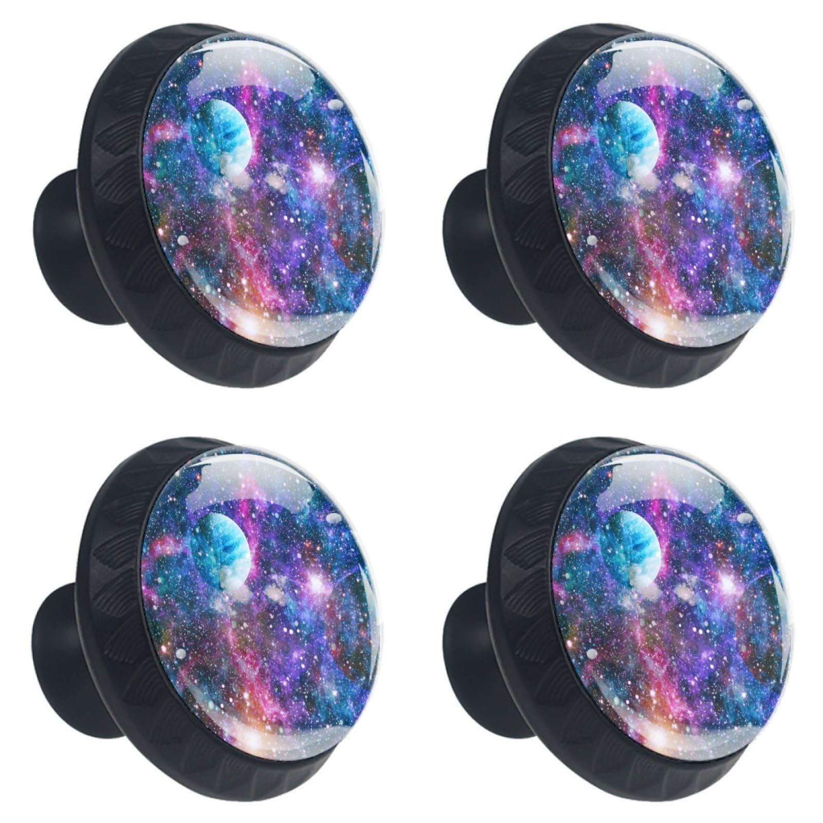 4 Pack 35mm Cabinet Knobs - Outer Space Galaxy Design Drawer Pulls for Kitchen Cabinets, Dressers & Furniture (Home Decor, DIY Upgrade) - Perfect for Modern Kitchens, Kids' Rooms & Space-Themed Interiors