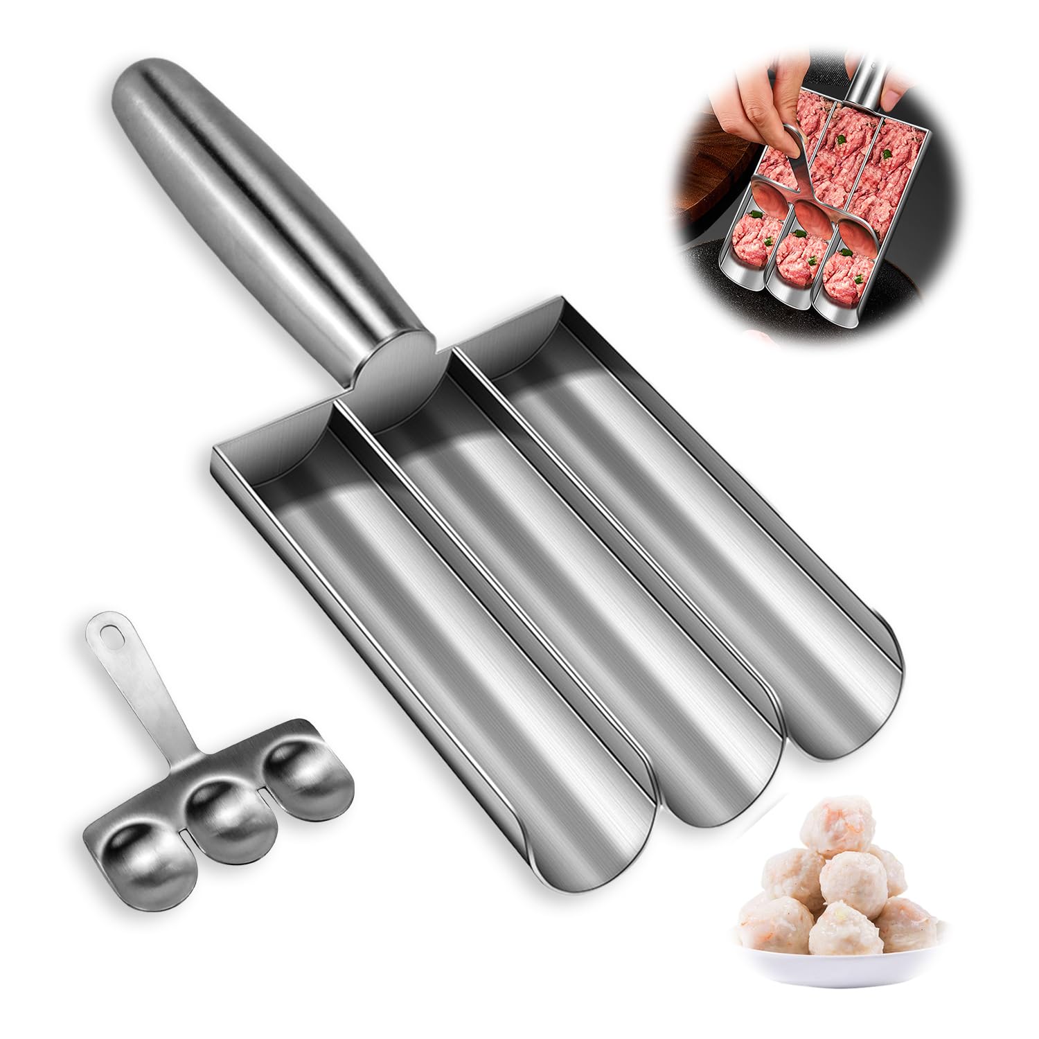Premium Stainless Steel Meatball Maker & Scoop Tool - 2024 Upgrade for Perfect Homemade Meatballs - Durable Kitchen Gadget for Meatballs, Biscuits & Dough - Ideal for Home Cooking, Meal Prep & Party Food Preparation