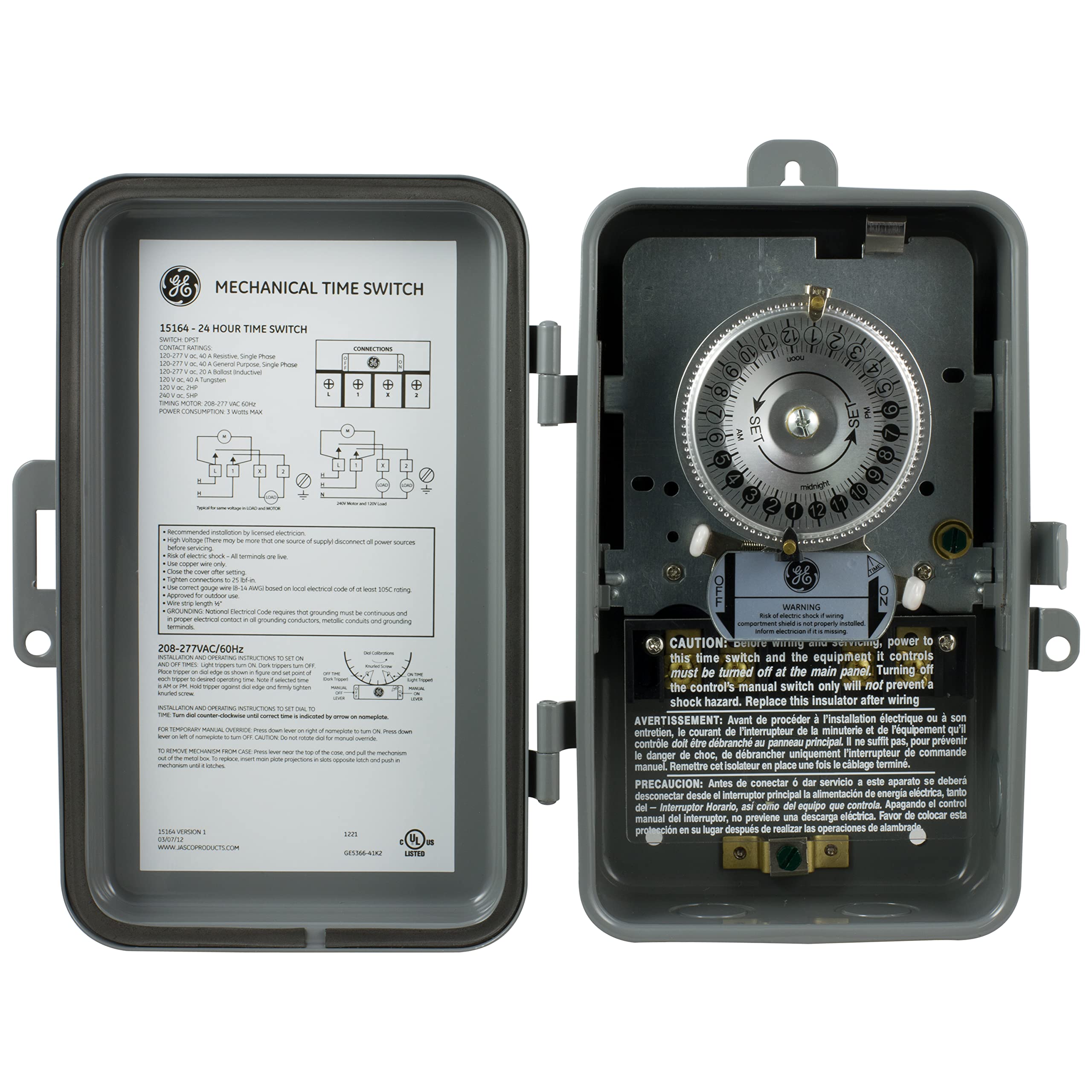 GE 24-Hour Mechanical Pool Timer Switch - 5HP 40A Load Capacity for Pool Pumps - NEMA 3R Outdoor Waterproof Timer Box - 240V AC Replacement Timer for Pool Heaters & Water Heaters - Tamper-Resistant Metal Construction - Ideal for In-Ground & Above-Ground Pools, Spas, and Hot Tubs