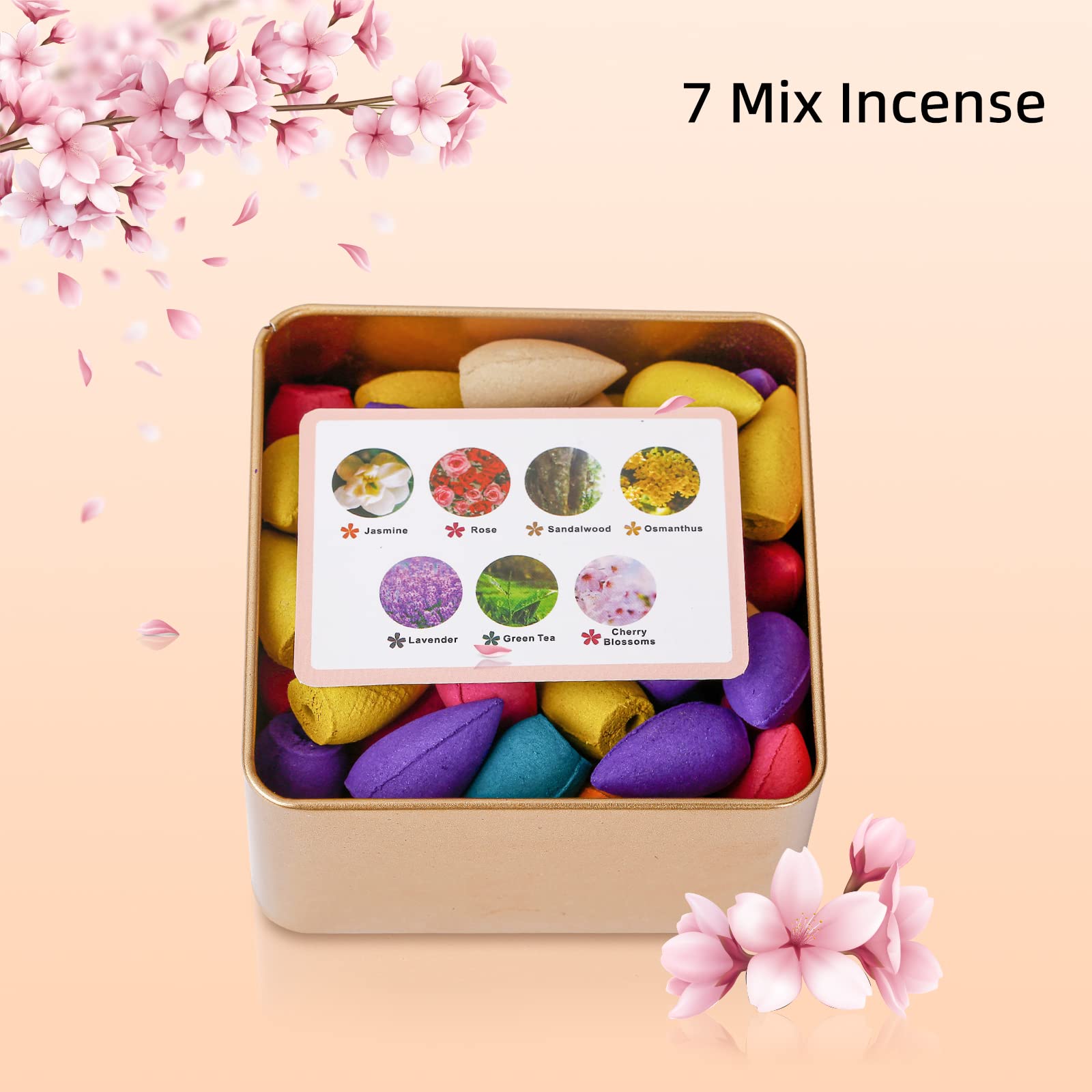 OTOFY 70 PCS Backflow Incense Cones - Waterfall Jasmine, Osmanthus, Lavender, Green Tea, Rose & Sandalwood Aromatherapy Sticks | Natural Scented Cones for Home, Meditation & Kitchen Fountain | Relaxing Fragrance for Stress Relief & Aromatherapy