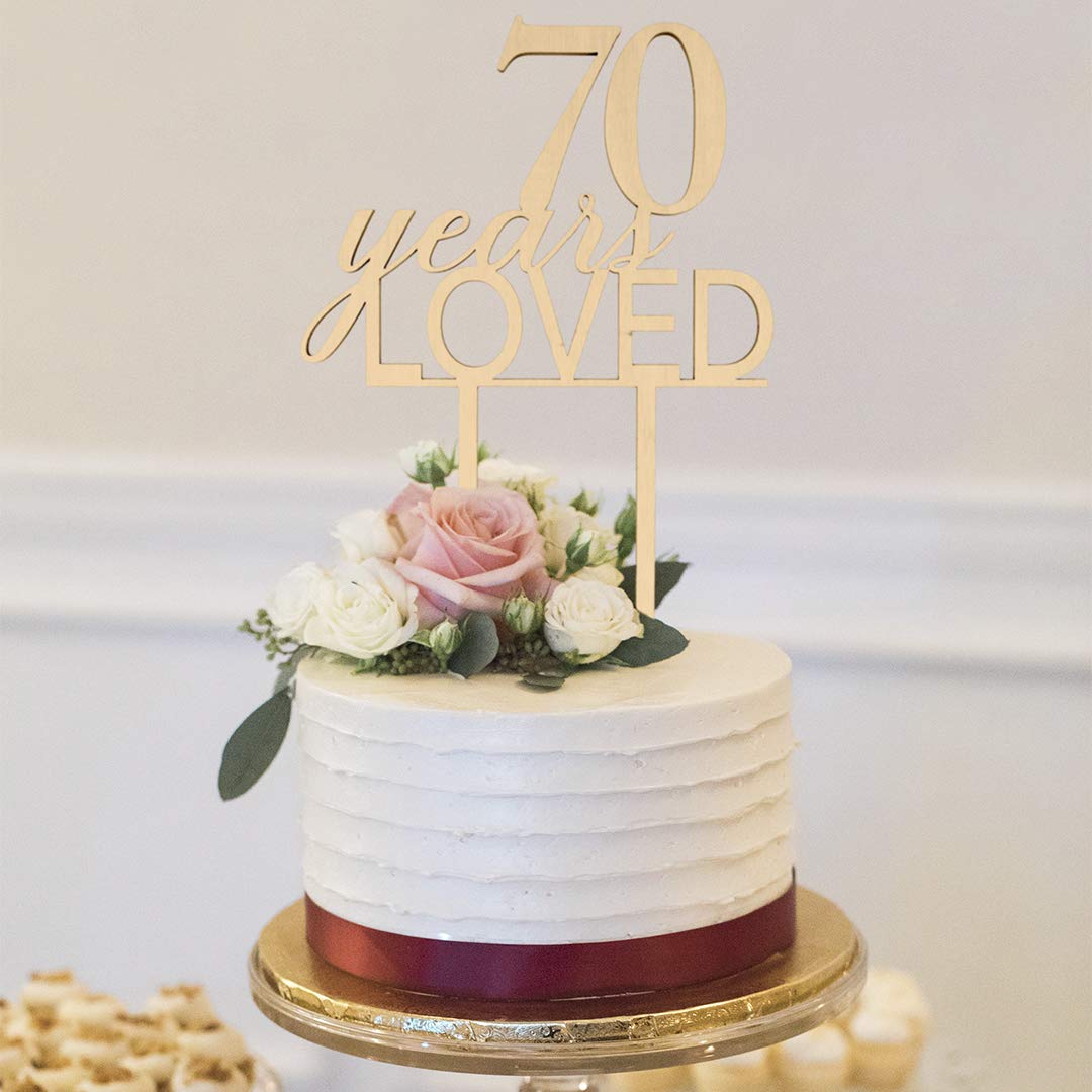 70th Anniversary Cake Topper - Rustic Chic Wooden Wedding Cake Decor for 70 Years Loved Celebration, Birthday or Anniversary Party - Laser Cut Cake Decoration for Wedding, Birthday & Special Events