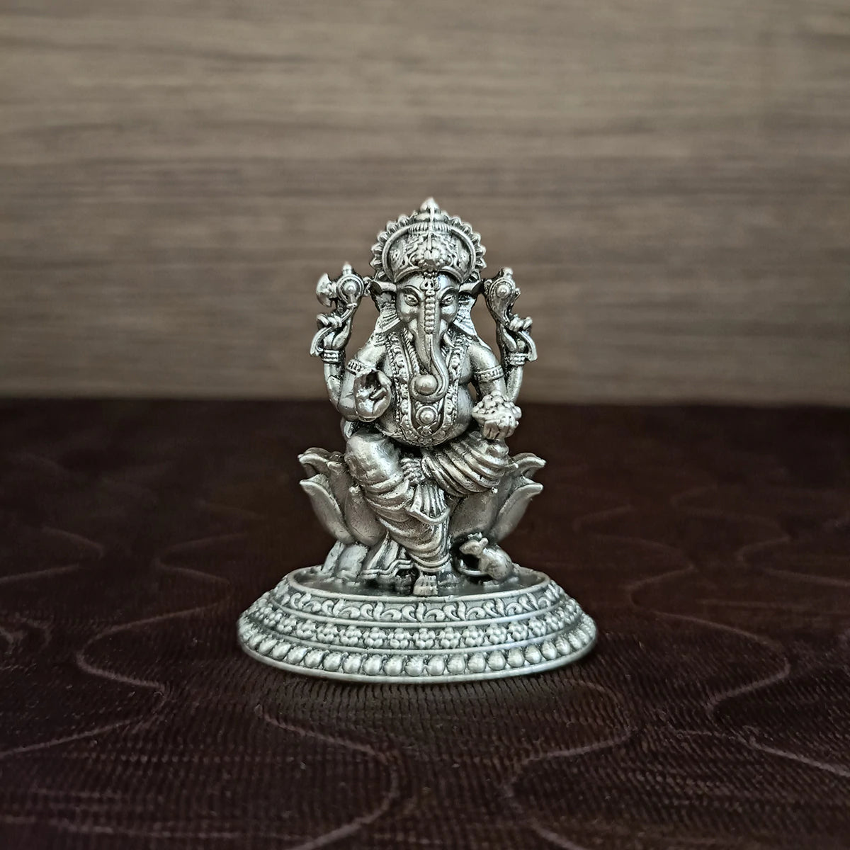 925 Pure Silver Ganesha Idol for Home Decor - Auspicious Hindu God Statue for Housewarming Gifts, Office Desk & Meditation Altar (Size D9)