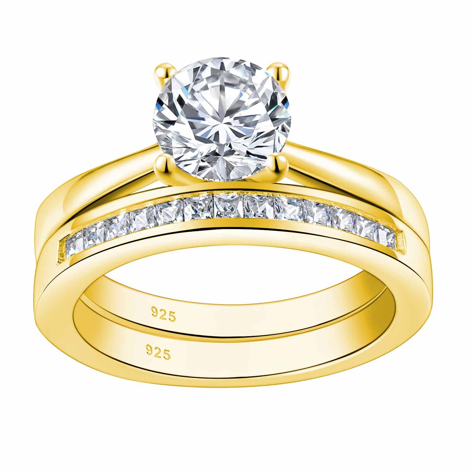 SHELOVES Sterling Silver Engagement Ring & Wedding Band Set with Round CZ Cubic Zirconia (Size 4-13) - Perfect for Proposals, Anniversaries & Bridal Jewelry Gifts
