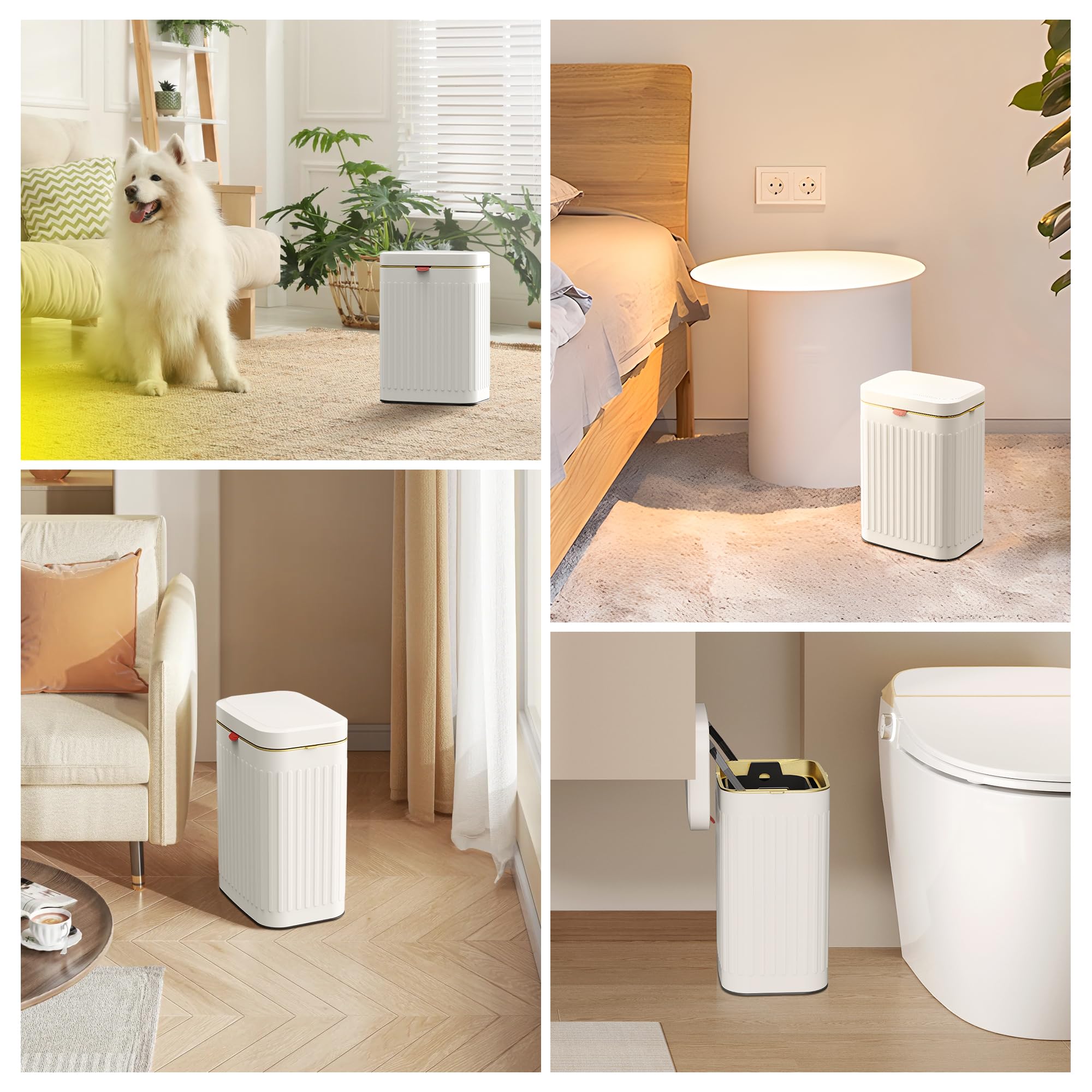Stainless Steel Hanging Compost Bin with Lid - 2.1 Gallon (8L) Kitchen Trash Can for Indoor Use - Wall Mount Under Sink, Cabinet or Bathroom - Ivory White - Perfect for Organic Waste Recycling & Small Space Organization