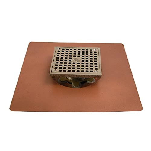 3In Copper Recessed Adjustable Tile Deck Drain - No Grate No Hub Fitting for Outdoor Showers, Pool Decks & Patio Drainage