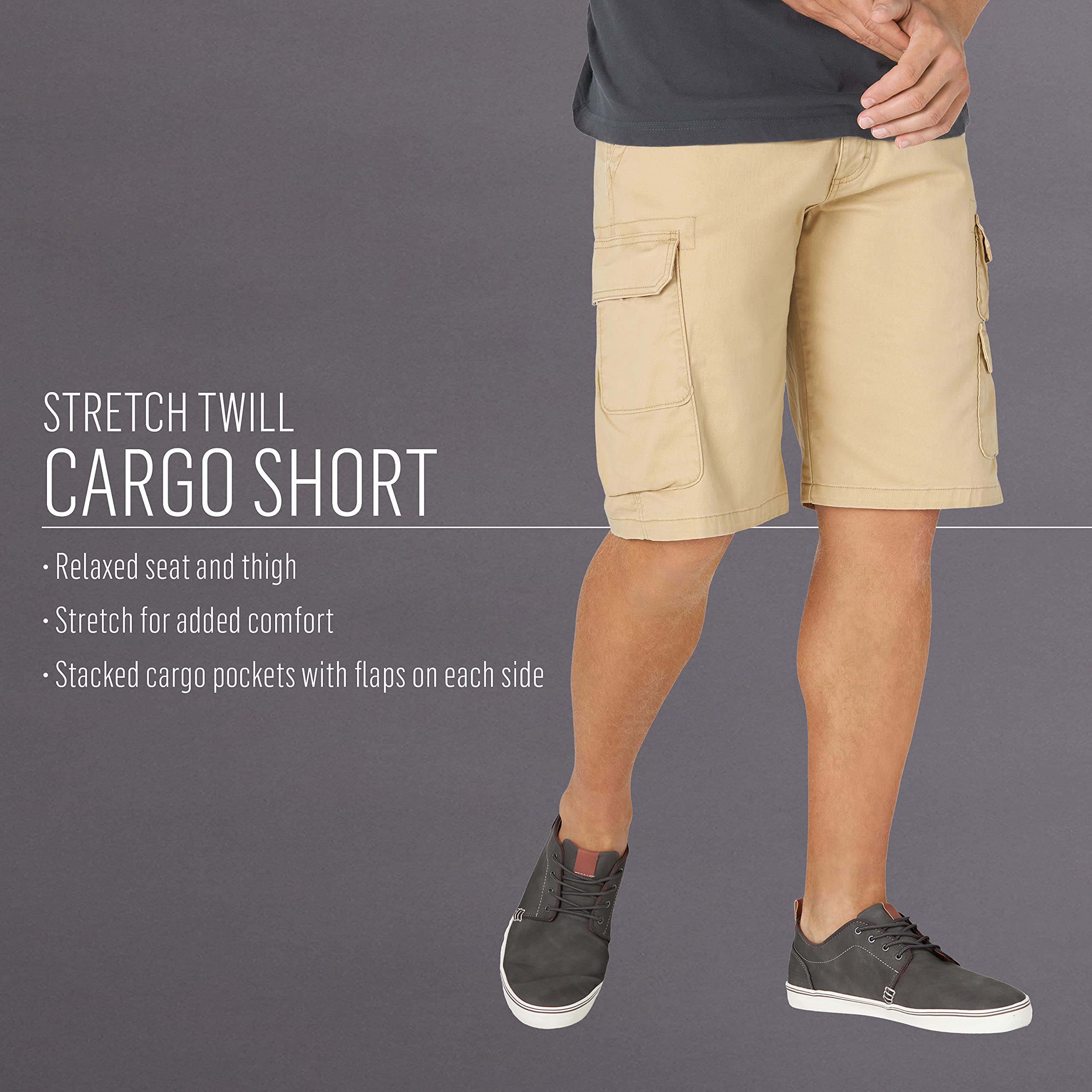 Wrangler Authentics Men's Stretch Twill Cargo Shorts - Comfortable & Durable Casual Shorts for Outdoor Activities, Hiking, and Summer Wear