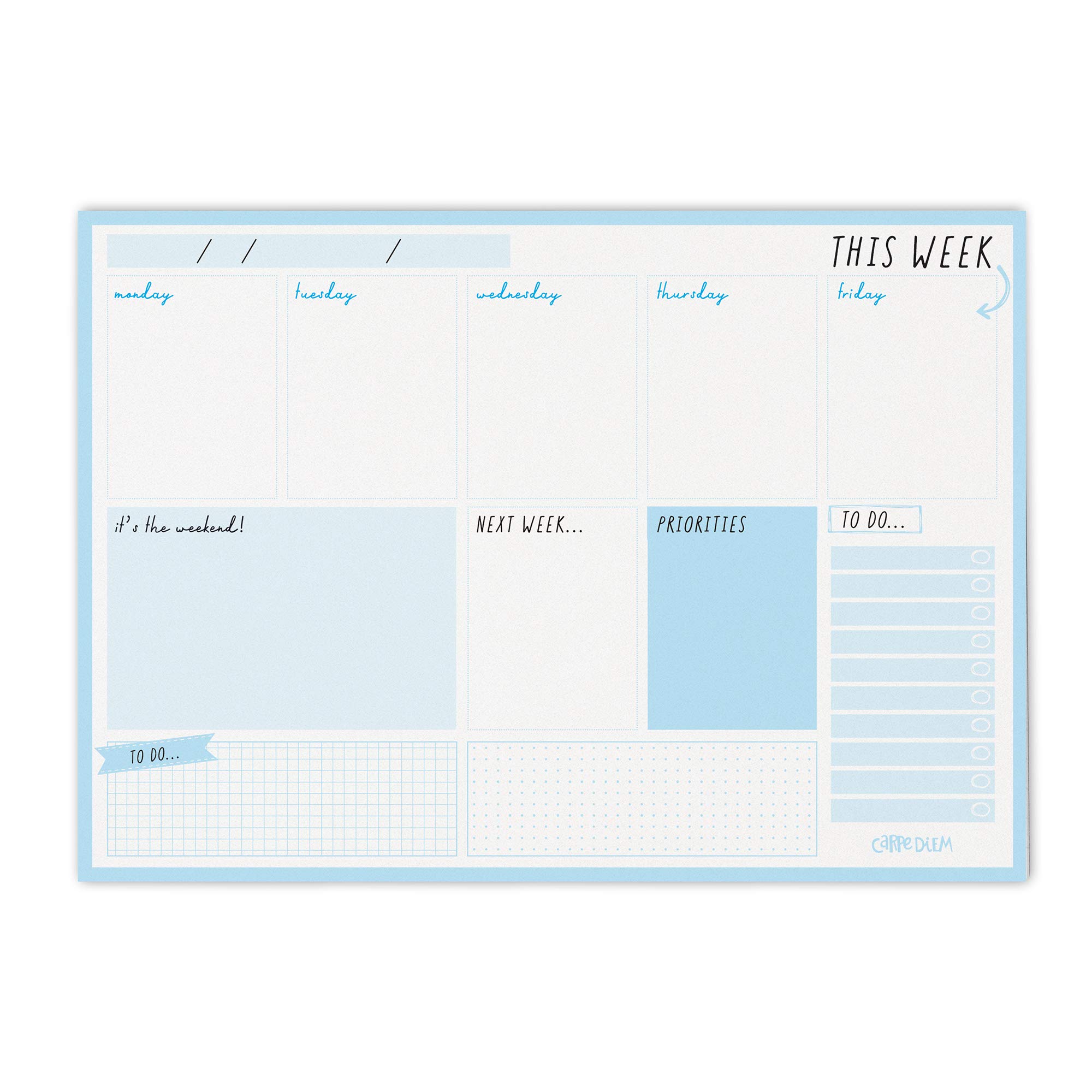 Pukka Pad Carpe Diem Weekly Planner Notebook - Sky Blue A5 Planner for Students, Office & Productivity | Perfect for Scheduling, Goal Setting & Daily Organization