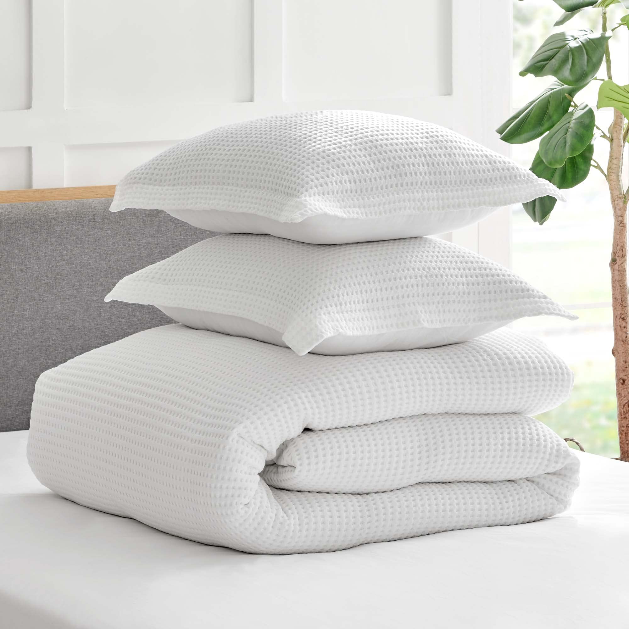 Levtex Home Mills Waffle Weave Duvet Cover Set - Twin/Twin XL White Cotton Duvet Cover + Standard Pillowcase - 66 x 88 Inches - Soft Breathable Bedding for Cozy Bedroom & Guest Room Decor