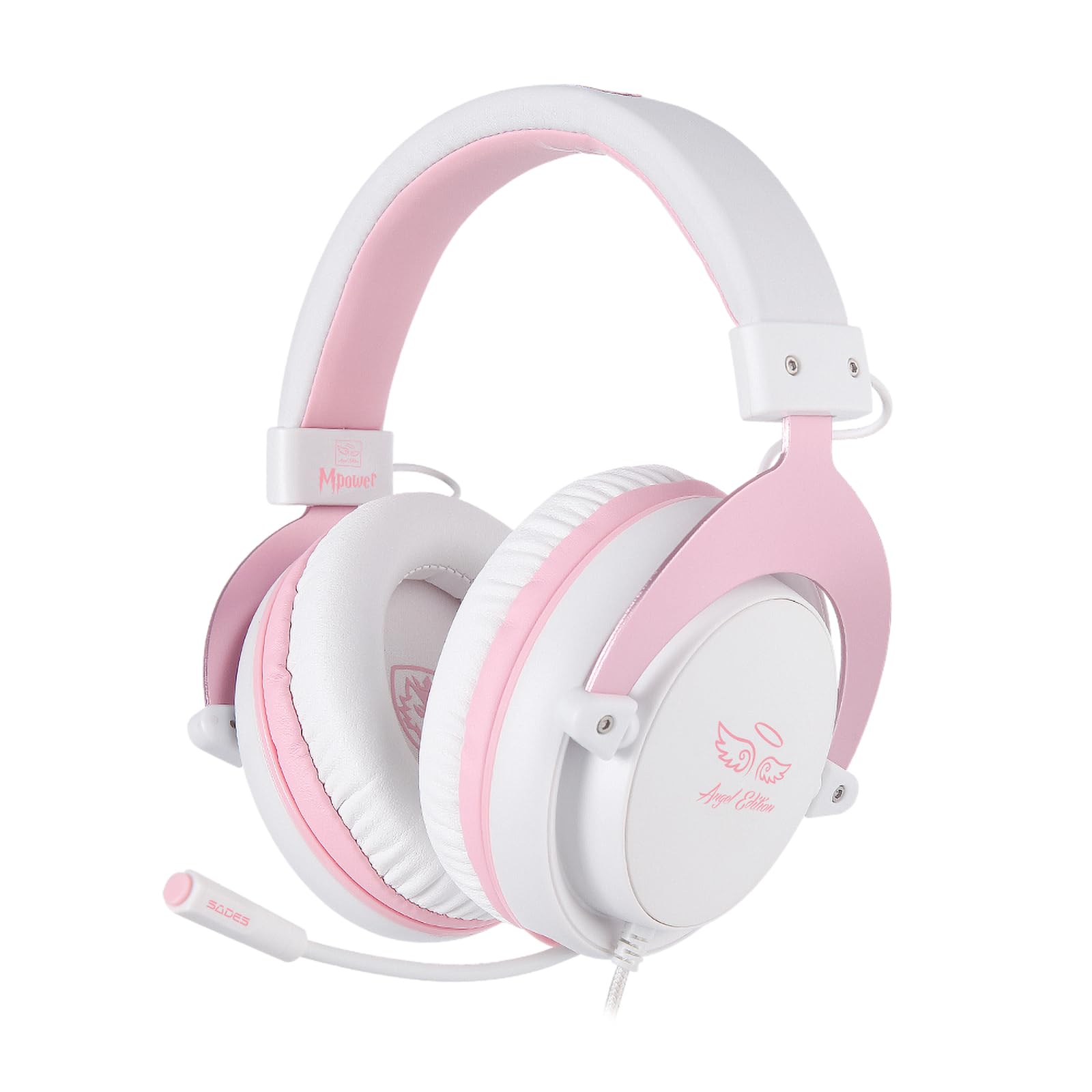MPOWER Stereo Gaming Headset with Noise Cancelling - Over Ear Headphones with Retractable Mic & Memory Foam Earmuffs for PS4, PC, Laptop, Mac, Mobile Gaming (Angel Edition) - Perfect for Online Gaming, Streaming & Virtual Meetings