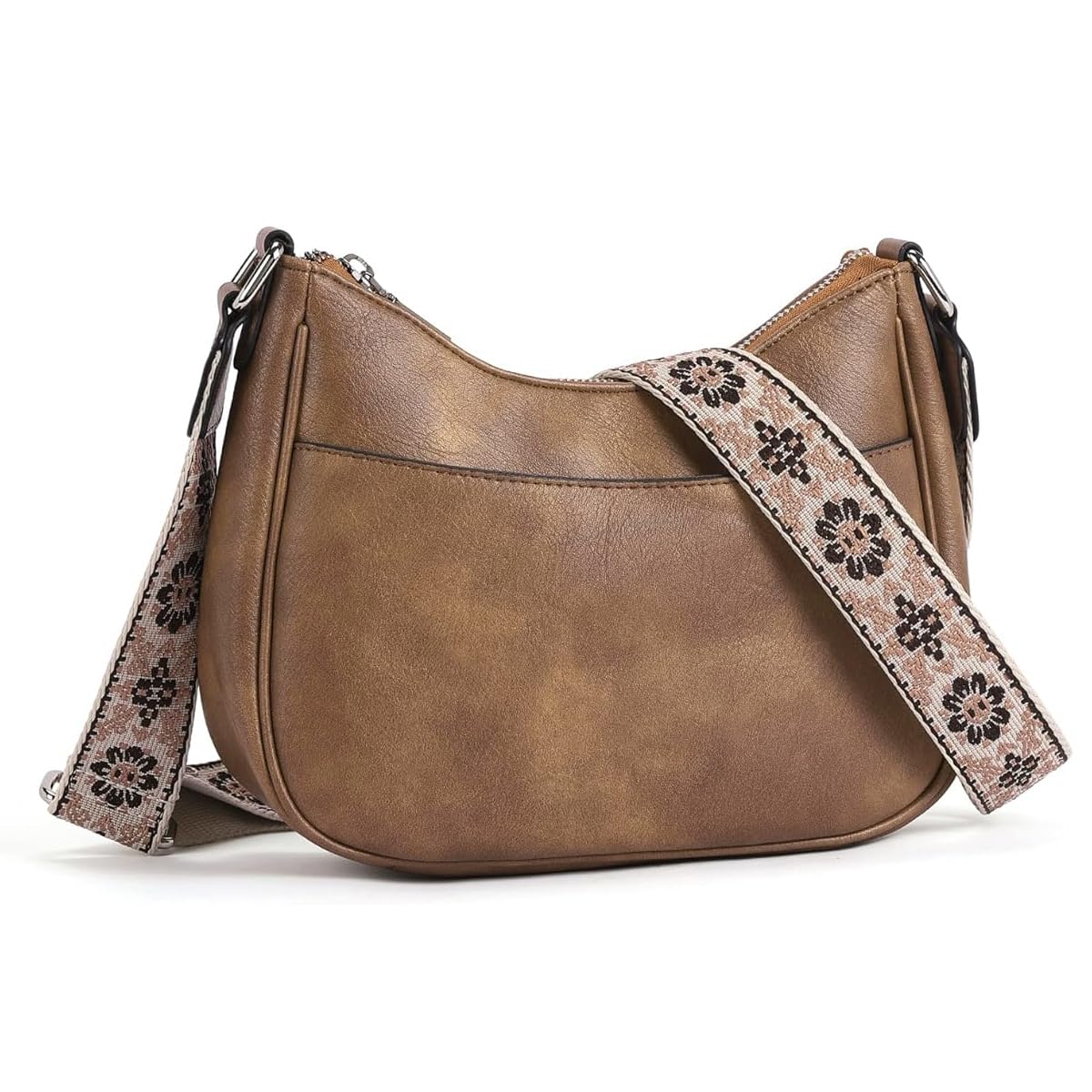 PALAY® Women's Fashion PU Leather Satchel Crossbody Shoulder Bag - Solid Brown with Woven Embossed Strap for Casual Daily Use | Perfect for Work, Shopping & Travel