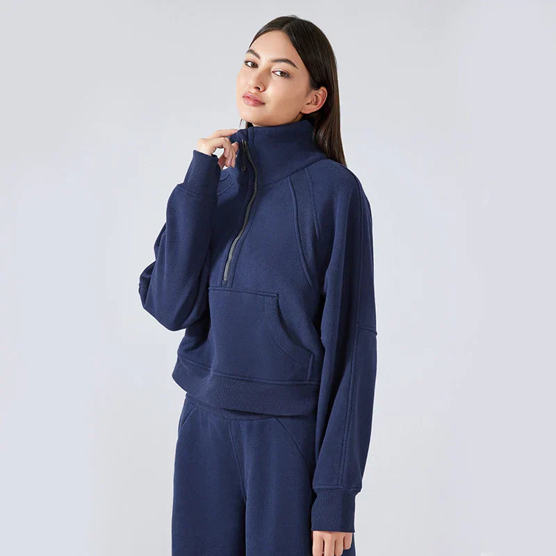 Women's Autumn Half-Zip Fleece Hoodie - Warm Stand Collar Pullover for Outdoor Sports & Casual Wear | Cozy Fall Layering Essential for Hiking, Running & Everyday Comfort