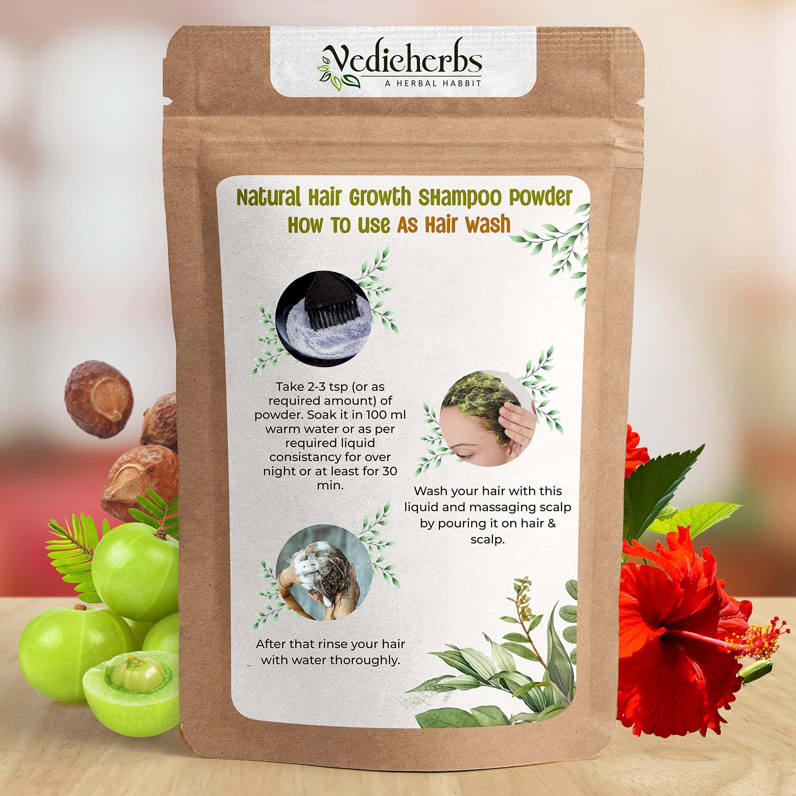 Vedicherbs Herbal Hair Growth Shampoo Powder - Natural Hair Fall Control with Amla, Reetha, Shikakai, Bhringraj & Hibiscus - 100% Organic Hair Pack & Cleanser for Men & Women (400g) - Promotes Healthy Hair Growth for Thicker, Stronger Locks - Perfect for Daily Hair Care & Scalp Nourishment