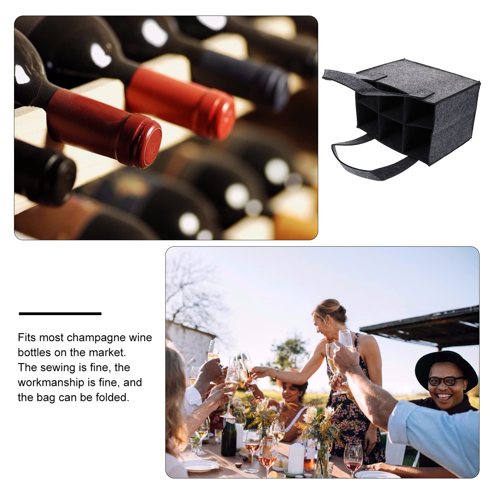 Premium Hemoton 6-Bottle Wine Tote Bag - Insulated Wine Carrier for Travel, Grocery Shopping & Gifts | Christmas, Wedding & Party Favor | Reusable Felt Wine Storage Bag for Picnics, Beach Outings & Wine Tasting Events
