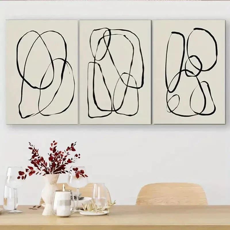 3-Piece Abstract Black Line Wall Art Canvas Set - Framed 40x60cm Modern Home Decor - High Quality Print 100% Australian Made - Ready to Hang for Living Room, Bedroom or Office